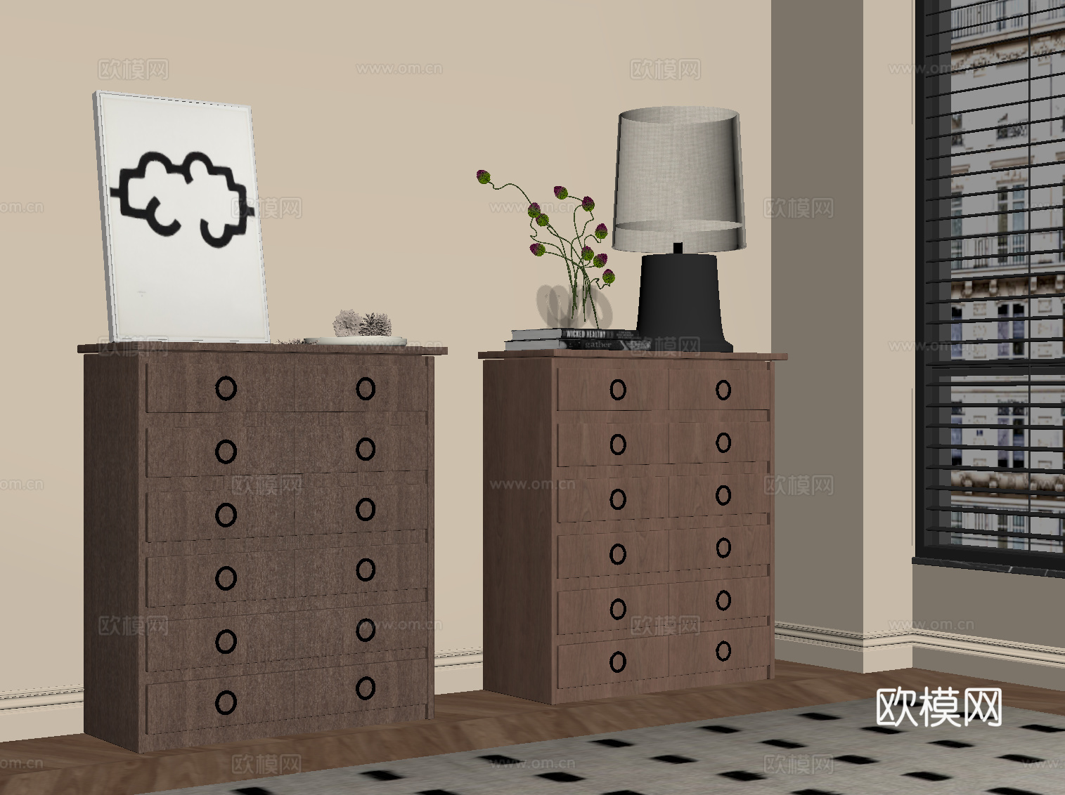 现代中古风斗柜 边柜su模型