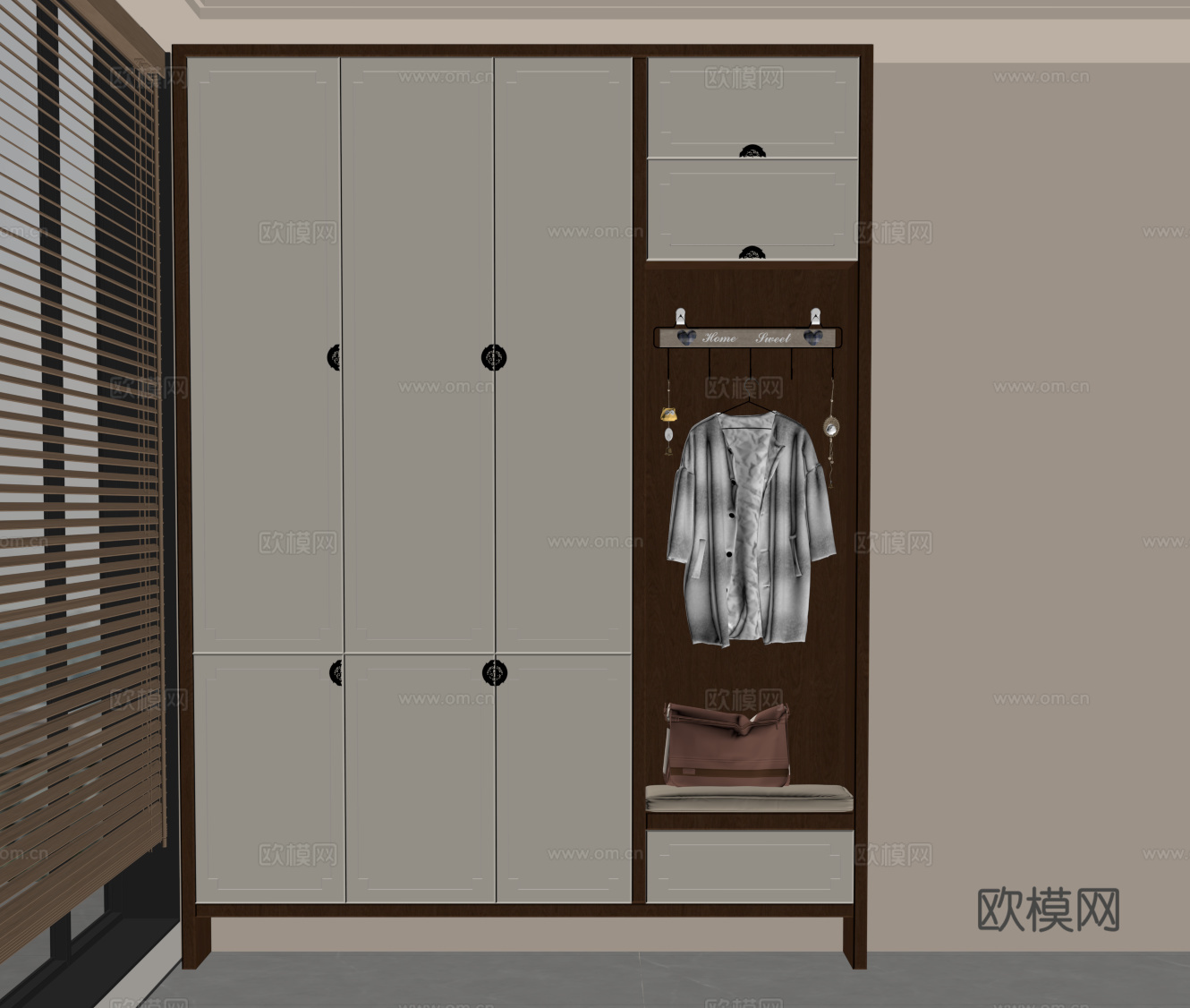 新中式玄关柜 边柜su模型