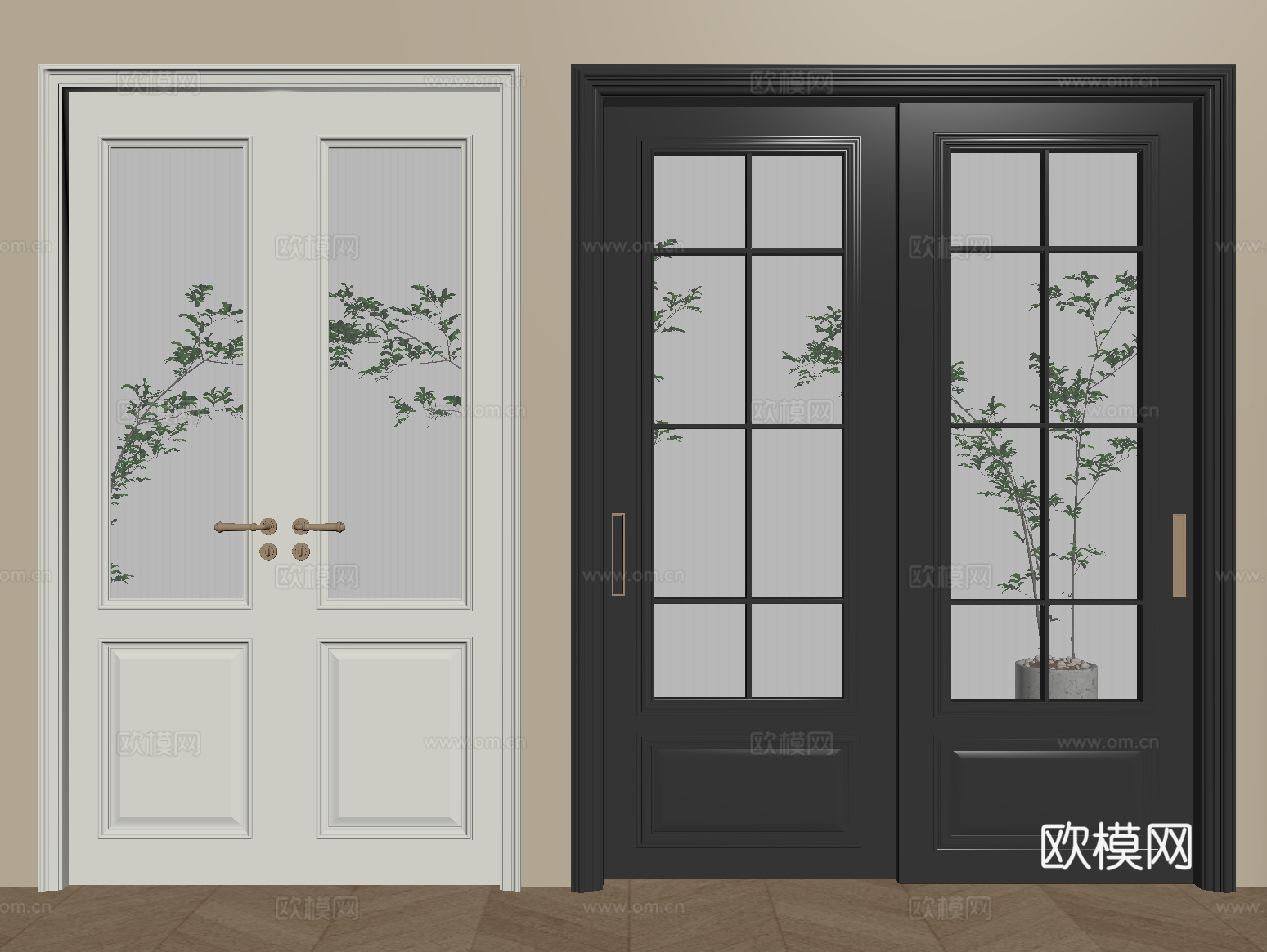 法式双开门 推拉门 玻璃门 阳台门 厨卫门su模型
