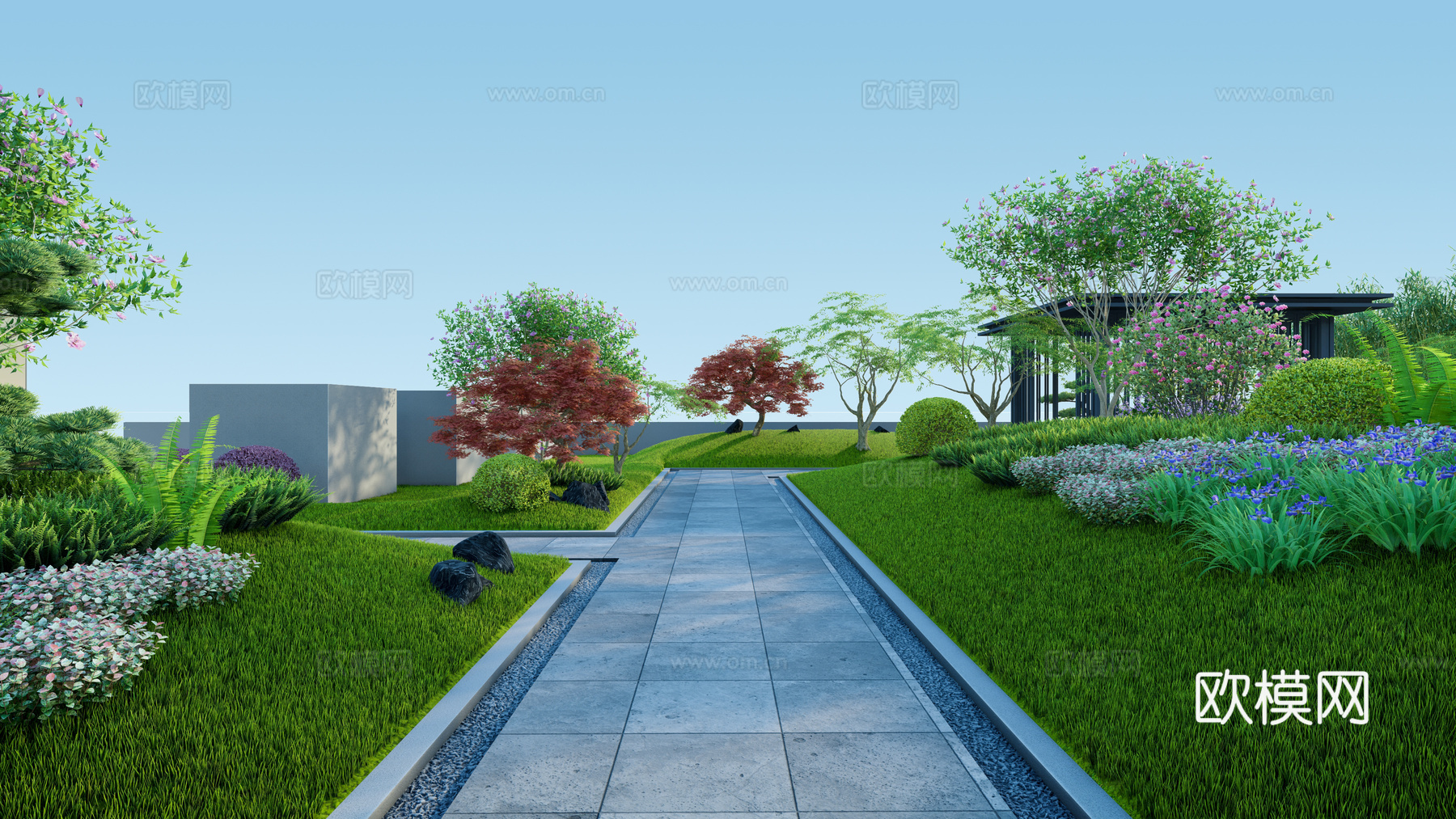 新中式屋顶花园 屋顶花园 花园 露台 平台 新中式屋顶花园su模型