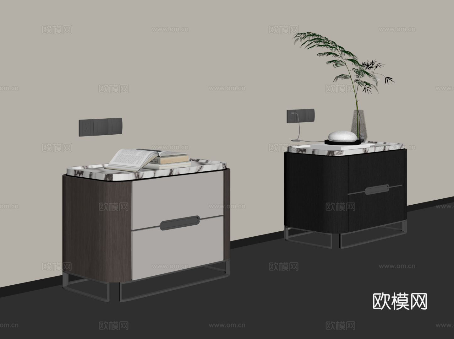 现代意式床头柜 边柜su模型