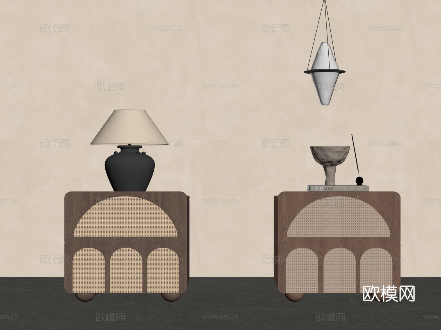 中古风床头柜 边柜 矮柜su模型