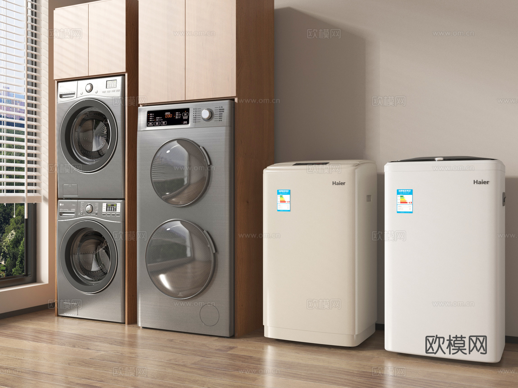 现代洗衣机 烘干机 洗烘一体机 滚筒洗衣机su模型