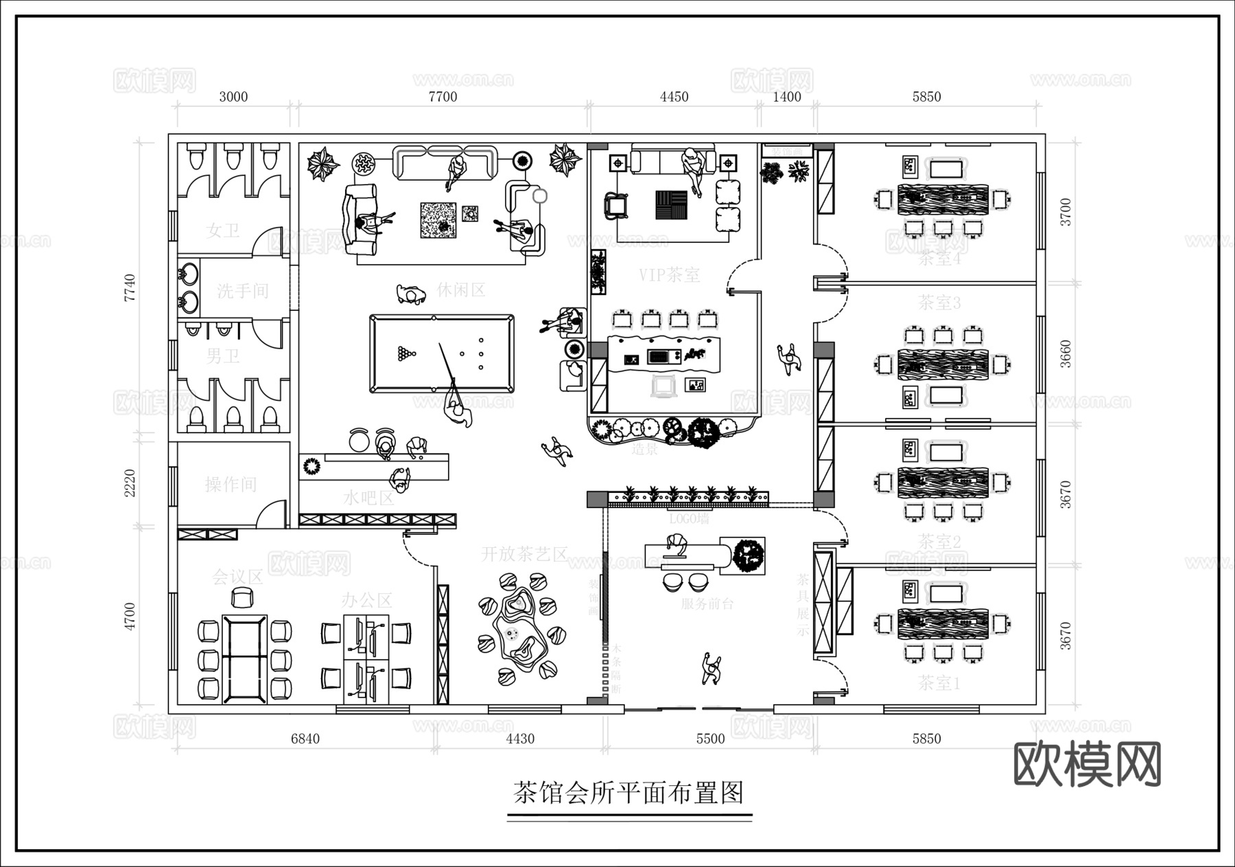 茶馆会所平面图cad施工图