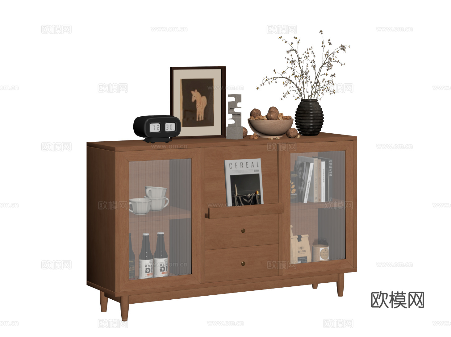 中古风餐边柜 收纳柜 储物柜 边柜 茶水柜su模型