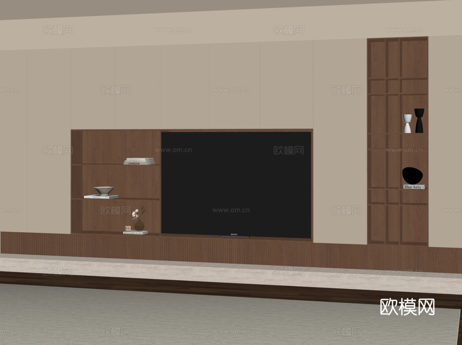 中古风电视背景墙 电视柜 组合柜su模型