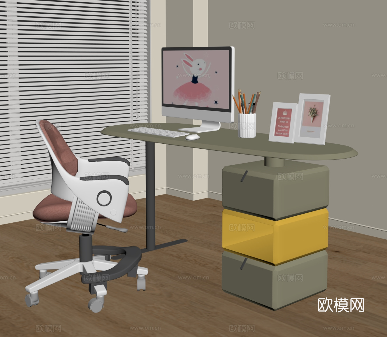 现代儿童学习桌 书桌su模型