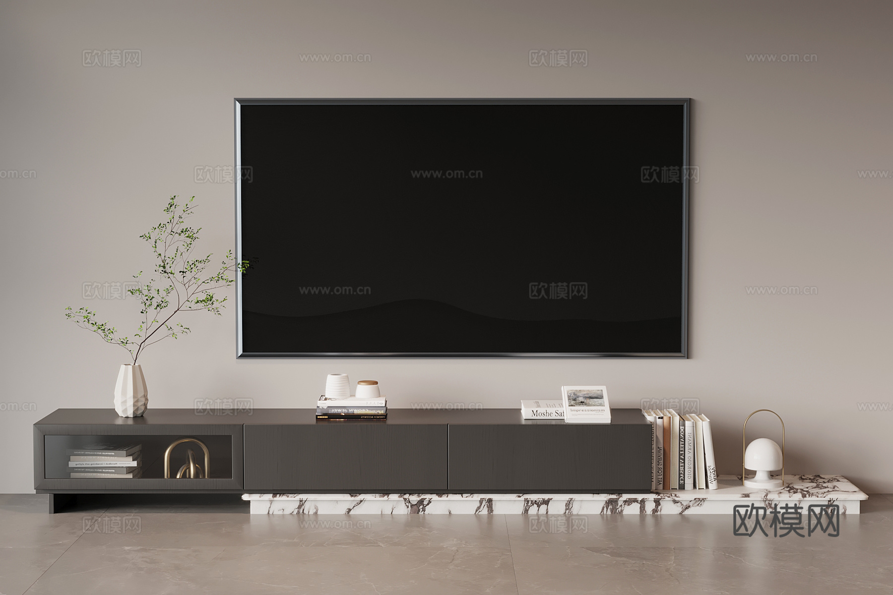 现代意式电视柜 边柜su模型下载（渲染图1）