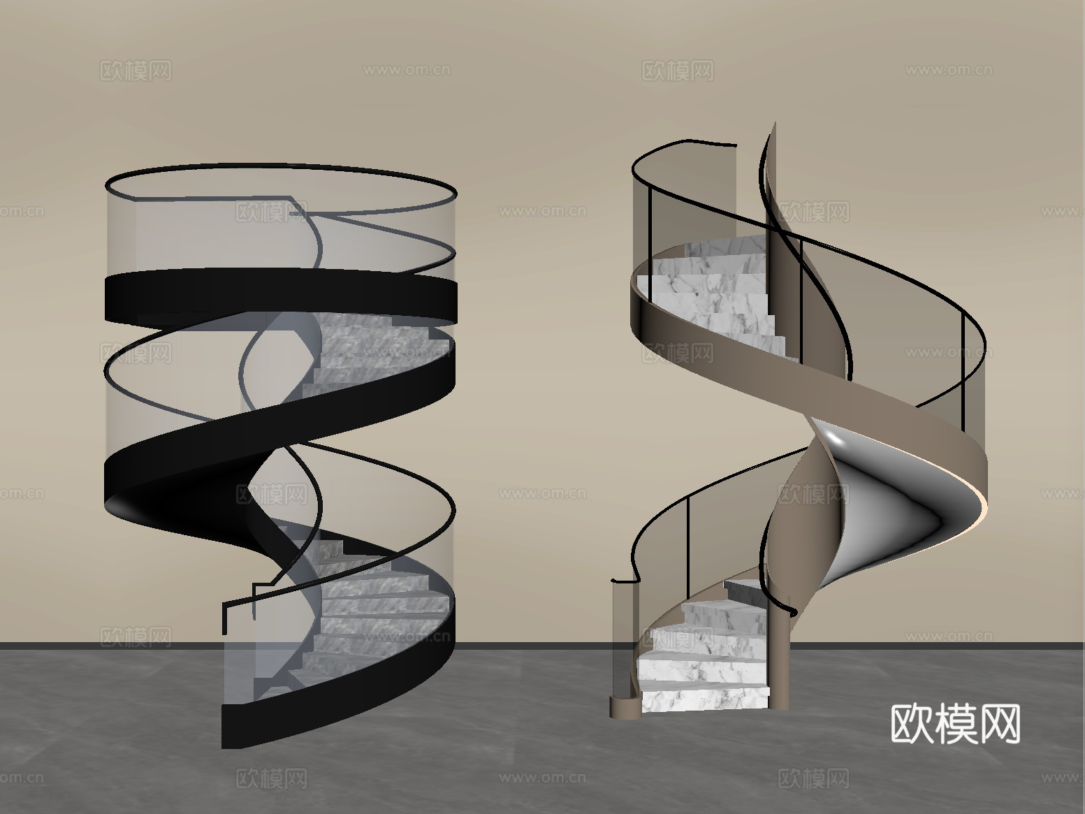 现代旋转楼梯 玻璃扶手楼梯su模型