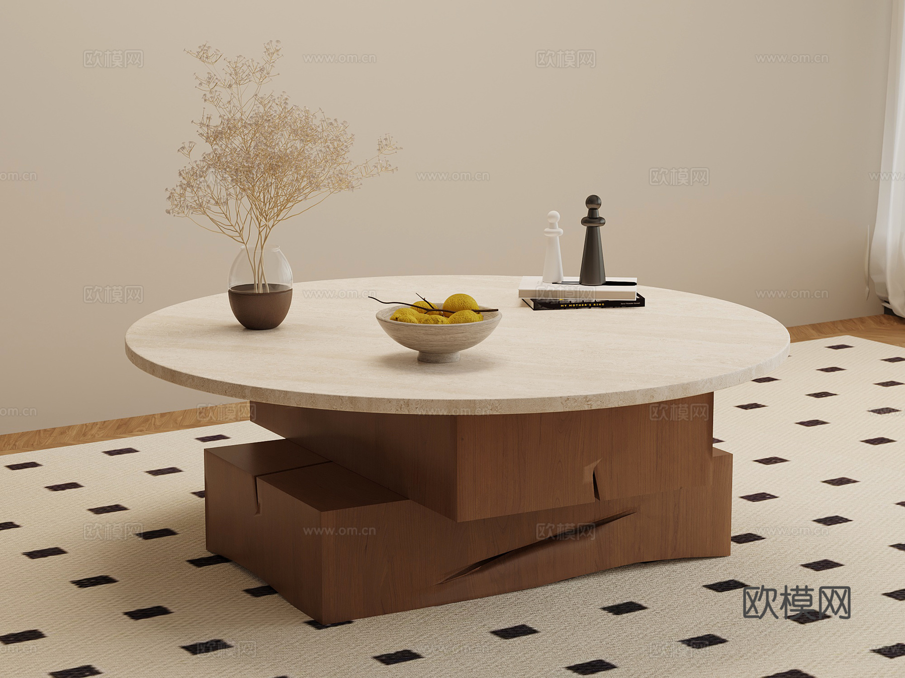 侘寂中古风茶几 大理石茶几su模型
