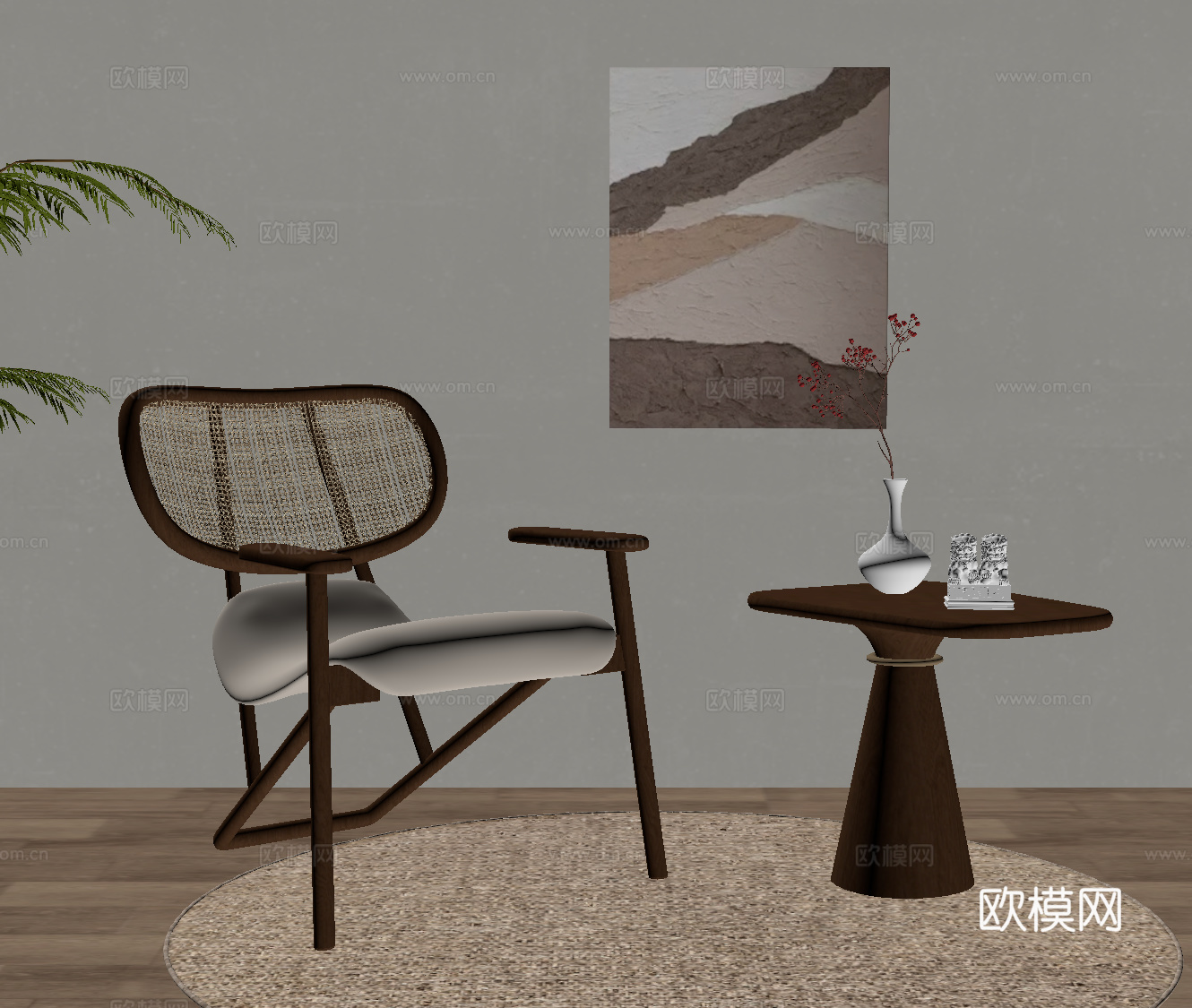 新中式休闲椅 中古风休闲椅 单人椅su模型