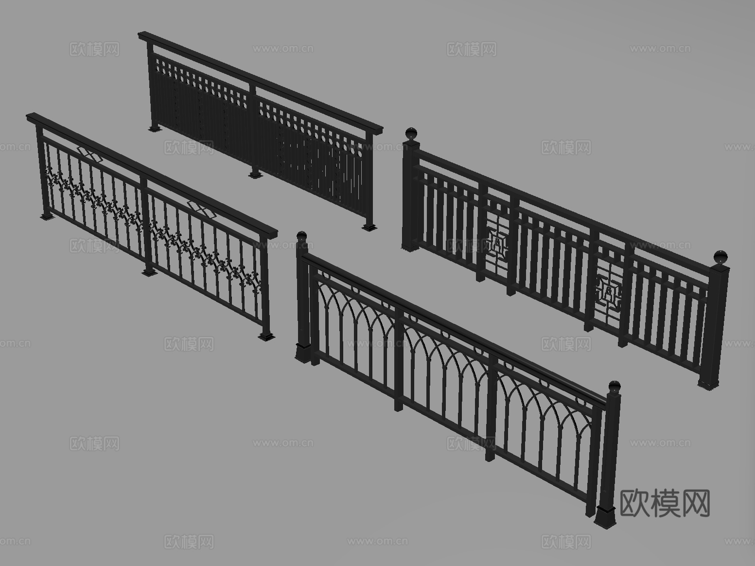 欧式铁艺栏杆 护栏 围栏 防护栏 栏杆su模型