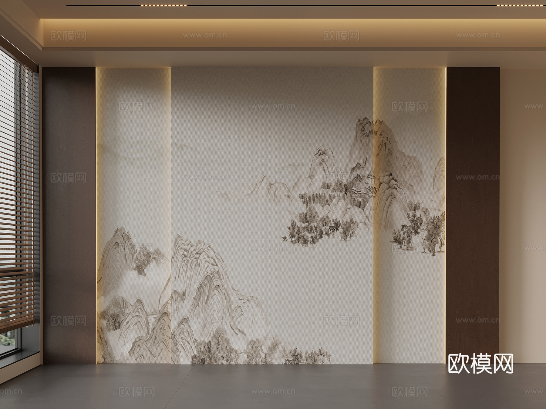 新中式背景墙su模型