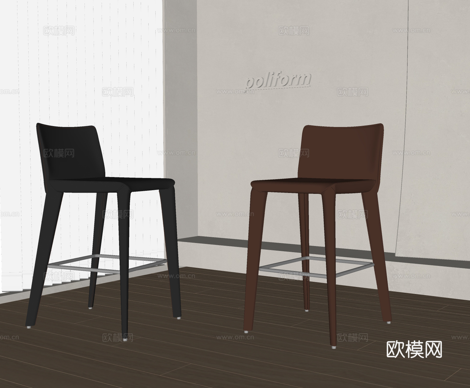 poliform现代吧椅 椅子 餐椅 皮革吧椅su模型