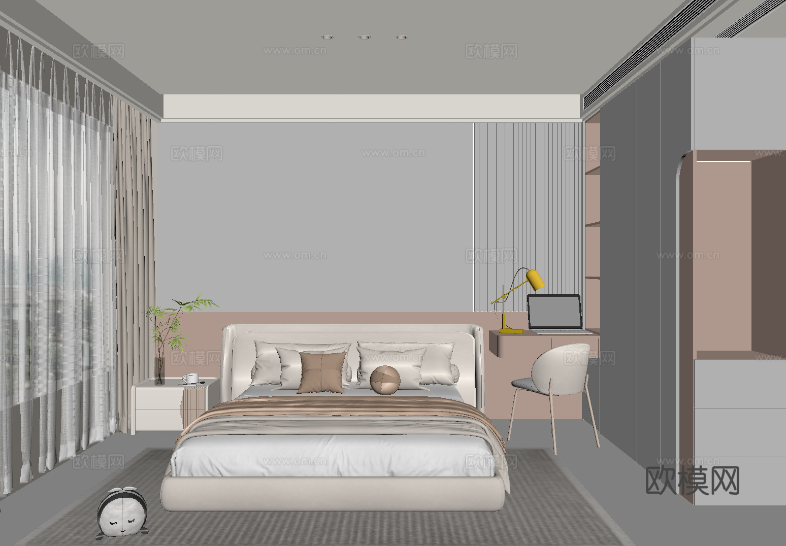 现代卧室 双人床 衣柜su模型