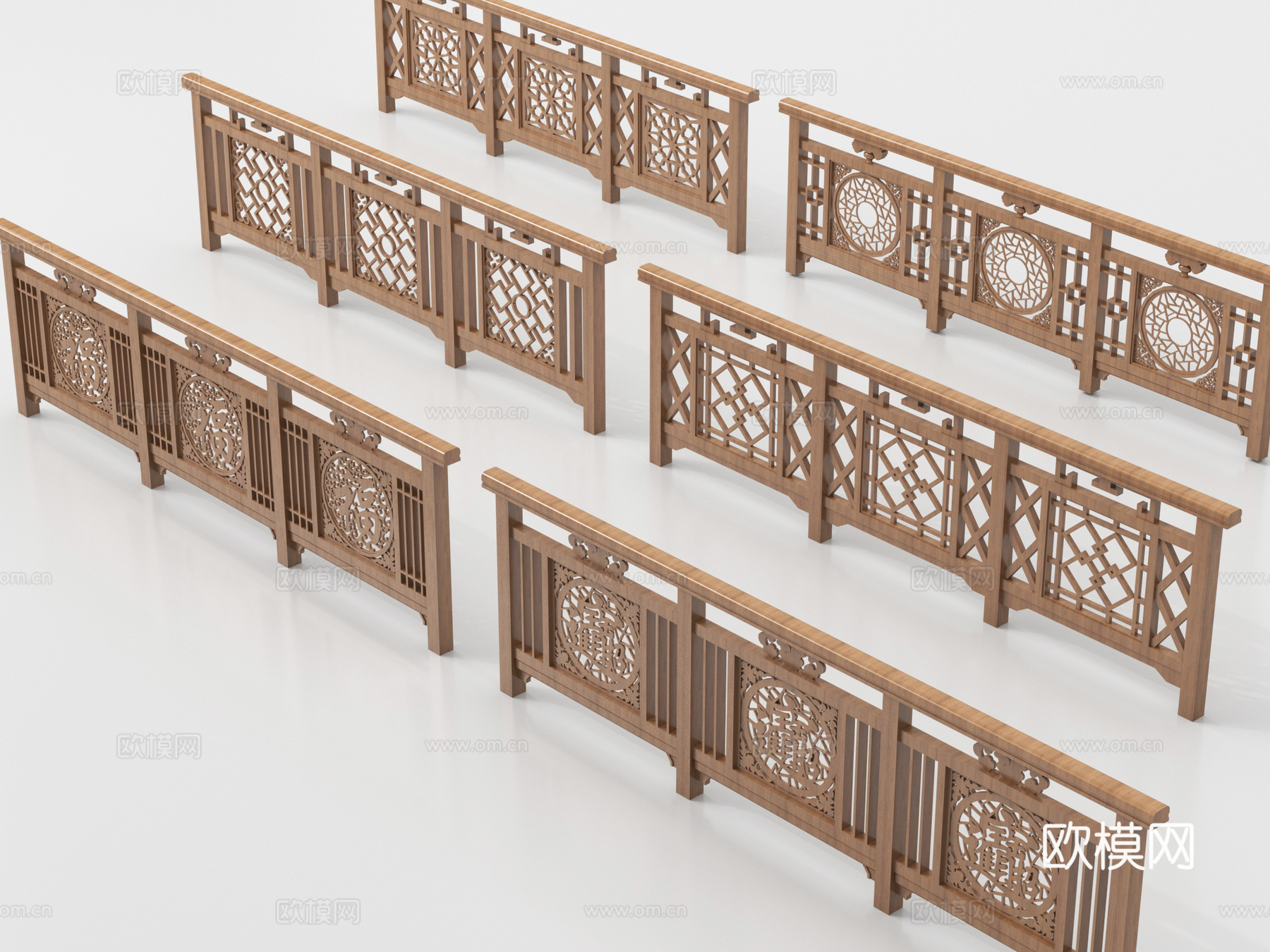 中式栏杆护栏 栅栏围栏 实木围栏护栏su模型