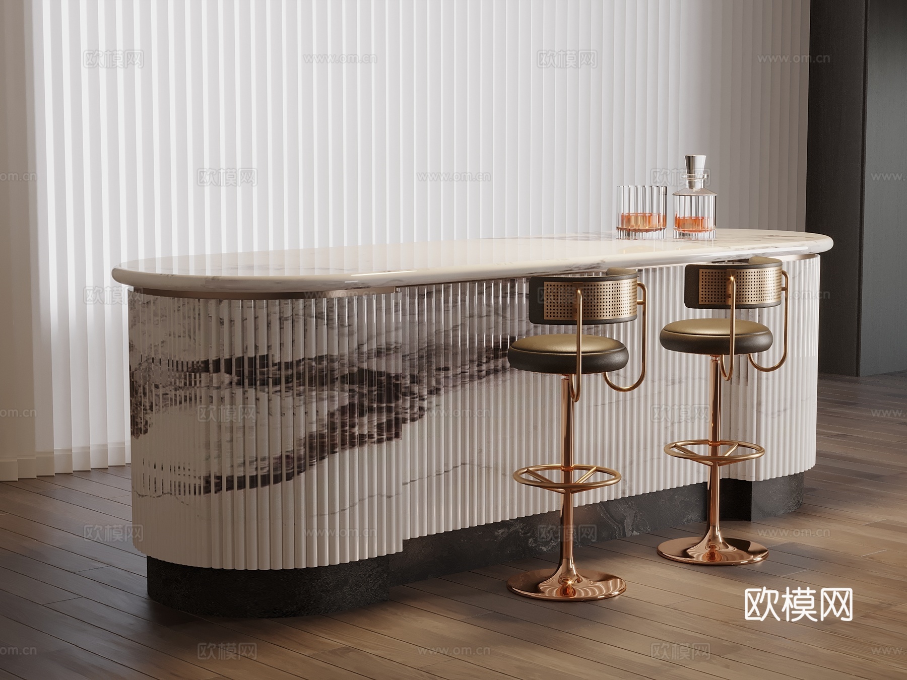 现代岛台 吧台su模型