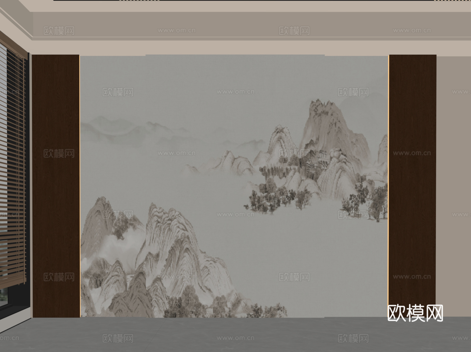 新中式背景墙su模型