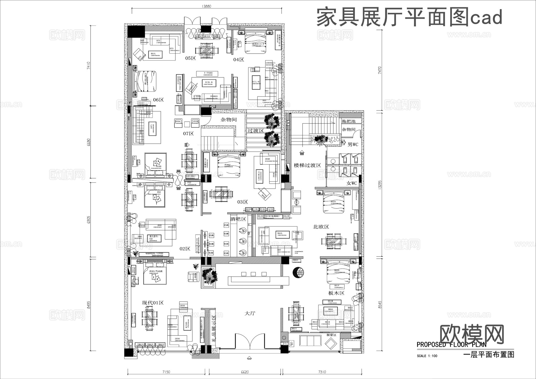 家具展厅平面图cad施工图