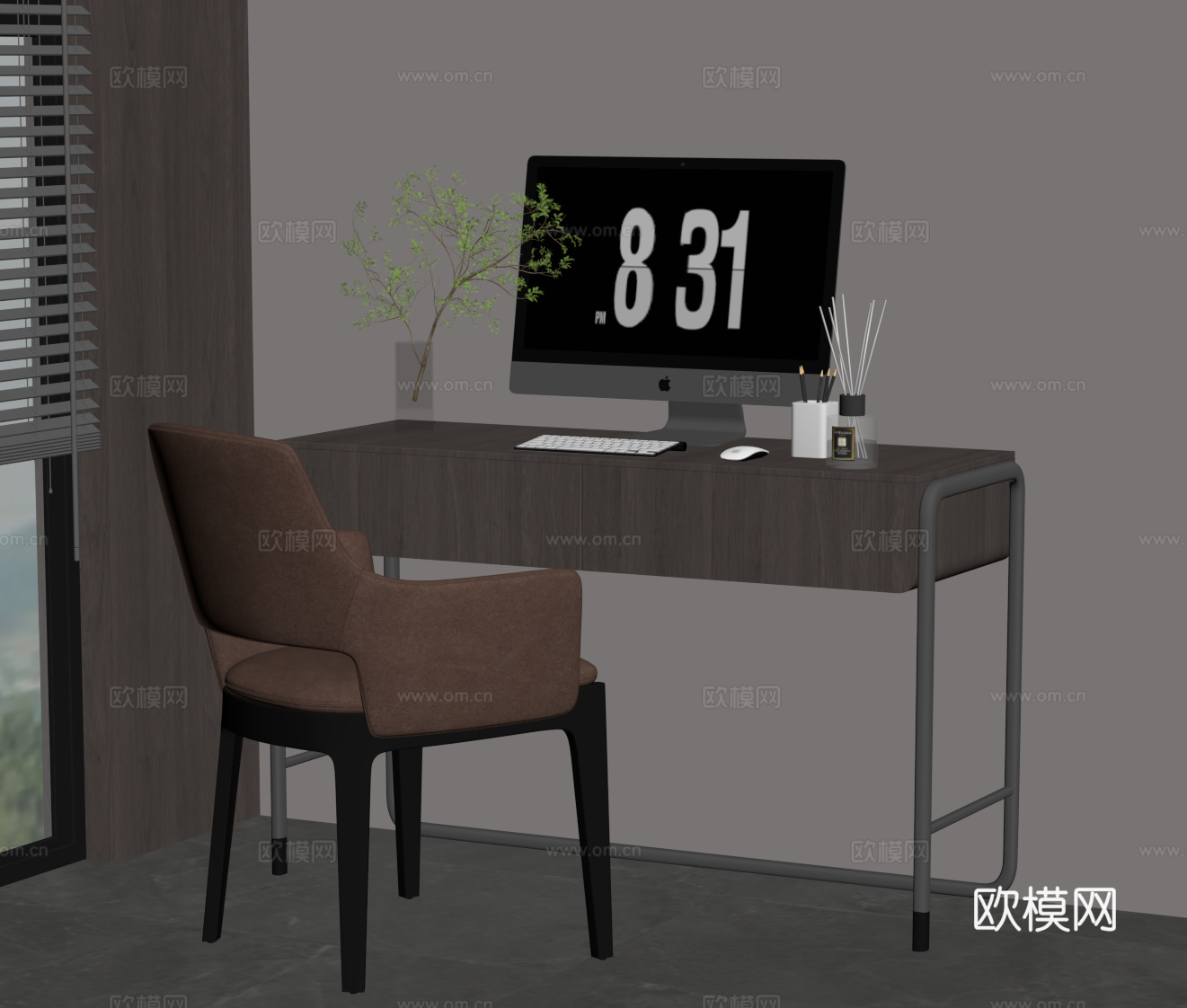 现代意式书桌椅 办公桌椅su模型