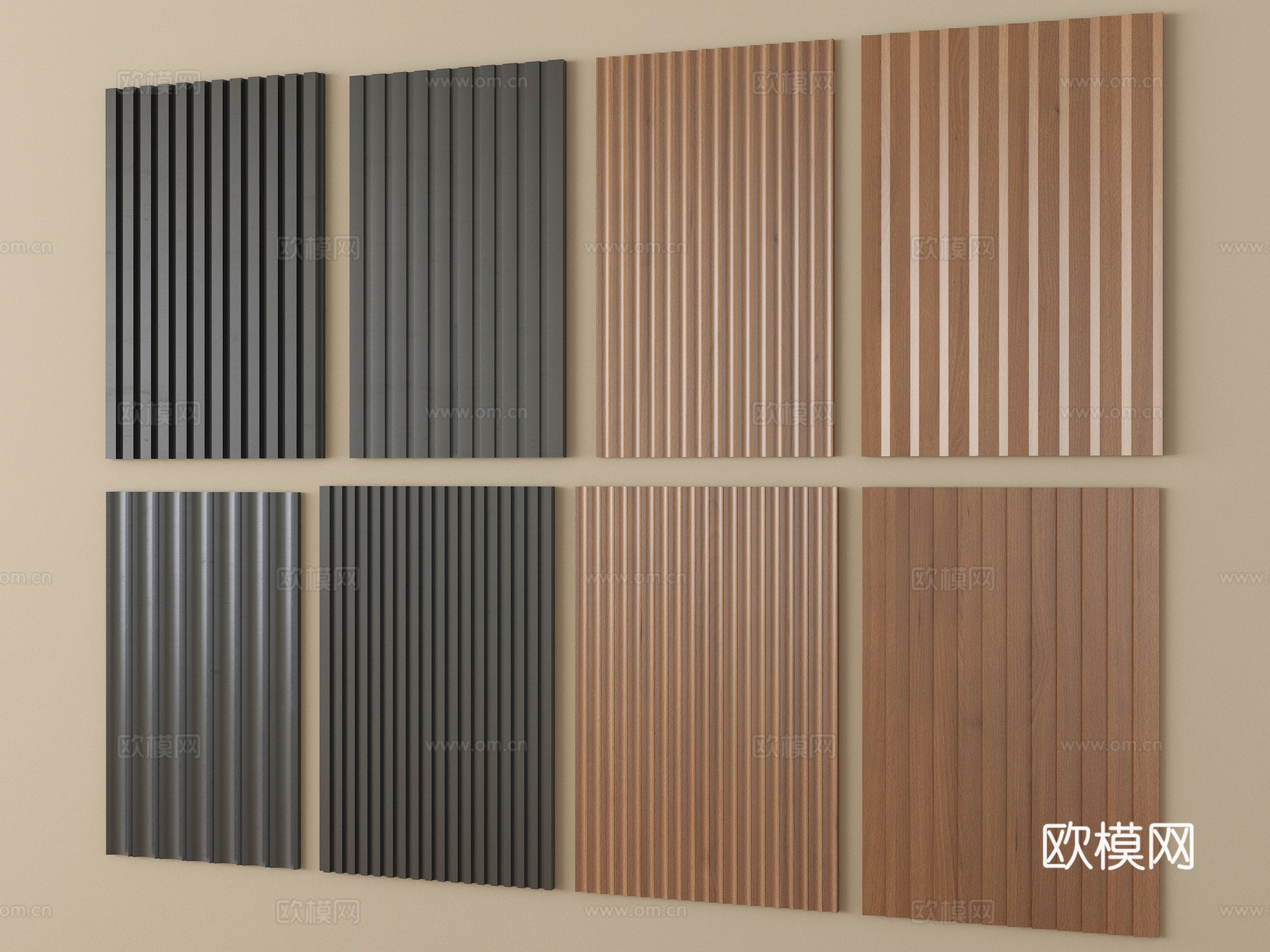 现代格栅护墙板 长城板 波浪板 装饰板背景墙su模型