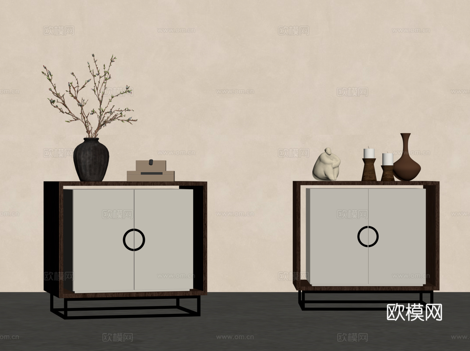 新中式床头柜 边柜su模型