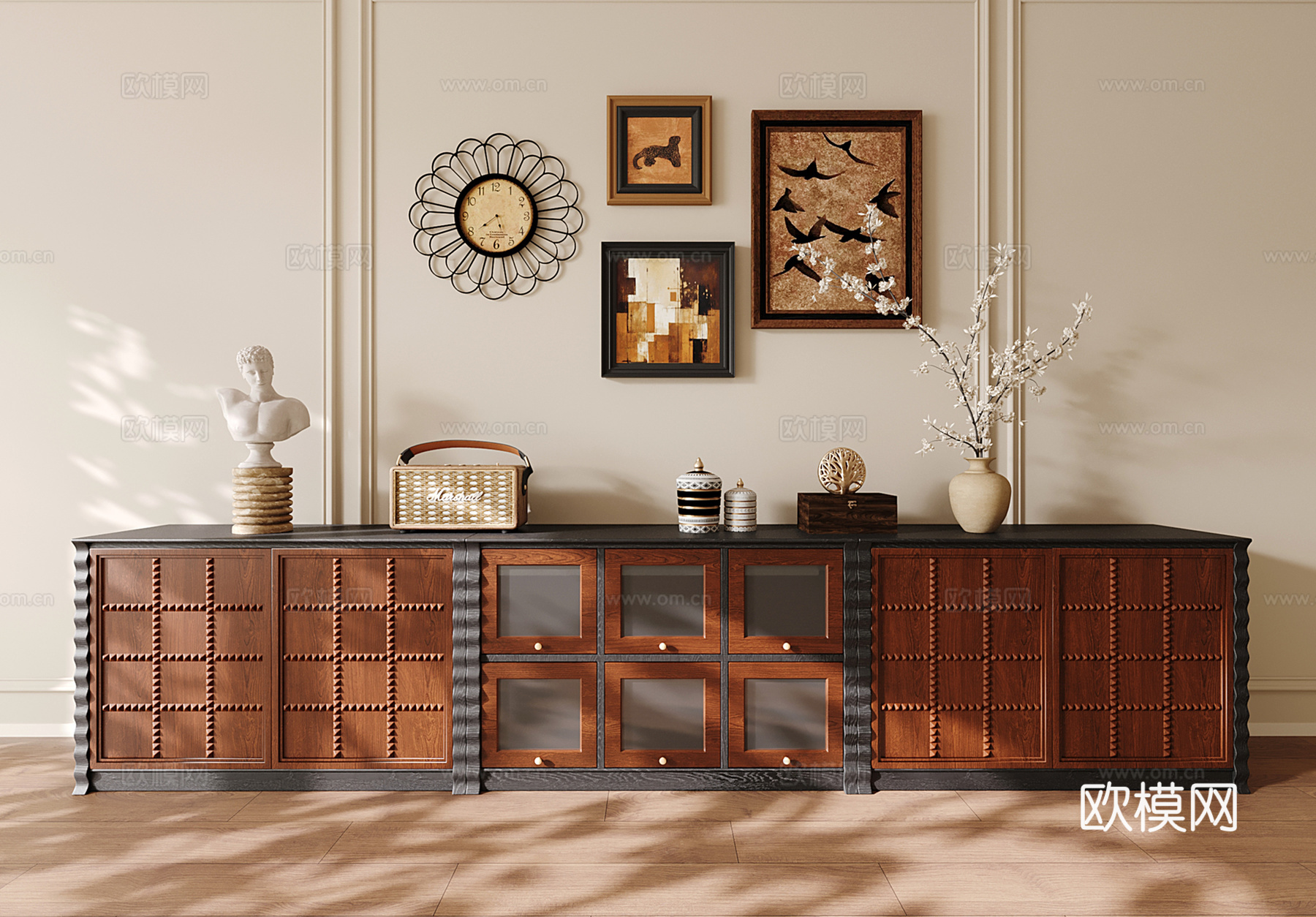 法式中古模块电视柜 储物柜 收纳柜 实木斗柜 德芙柜su模型下载（渲染图1）