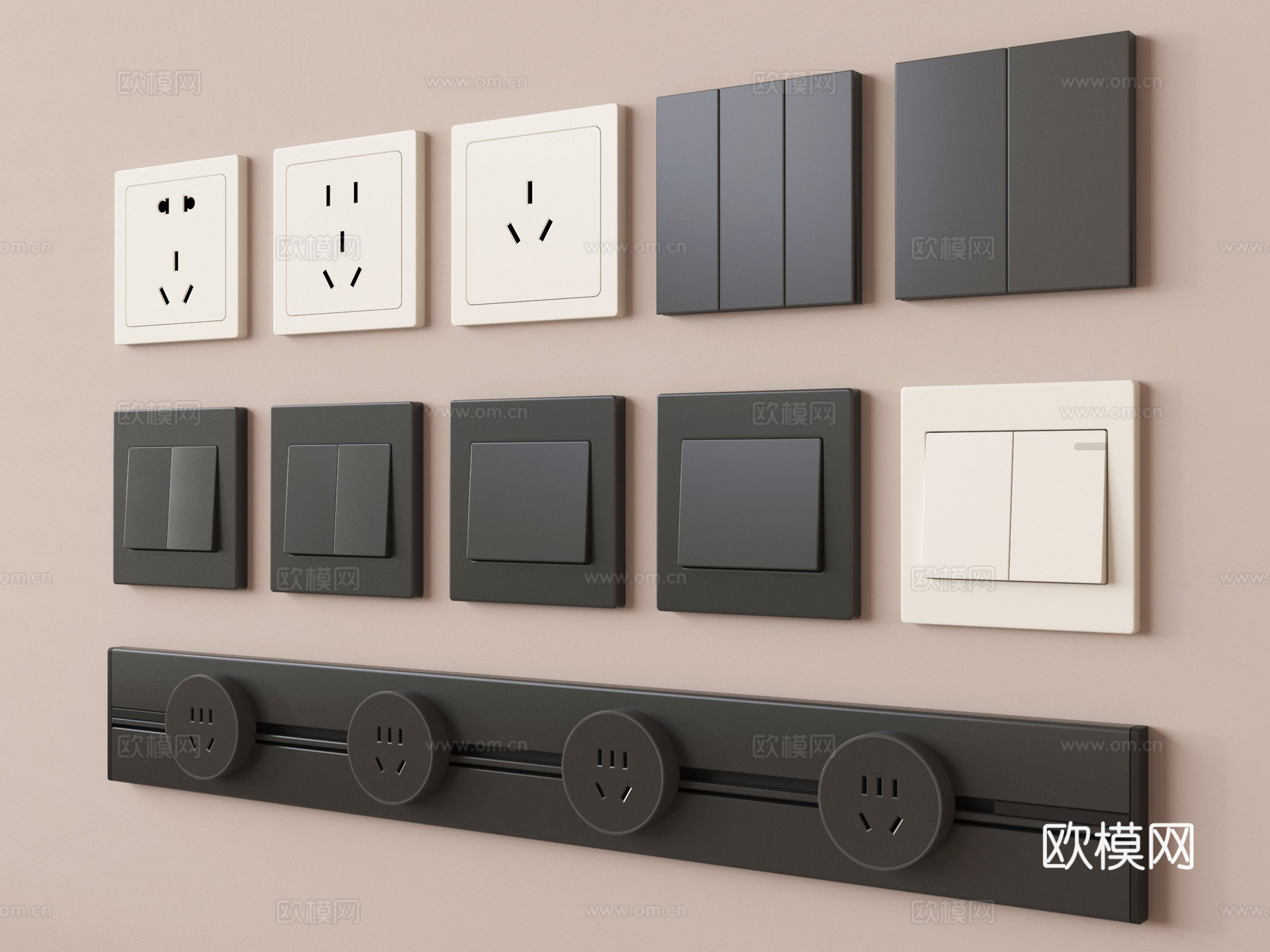 现代开关插座 轨道插座su模型