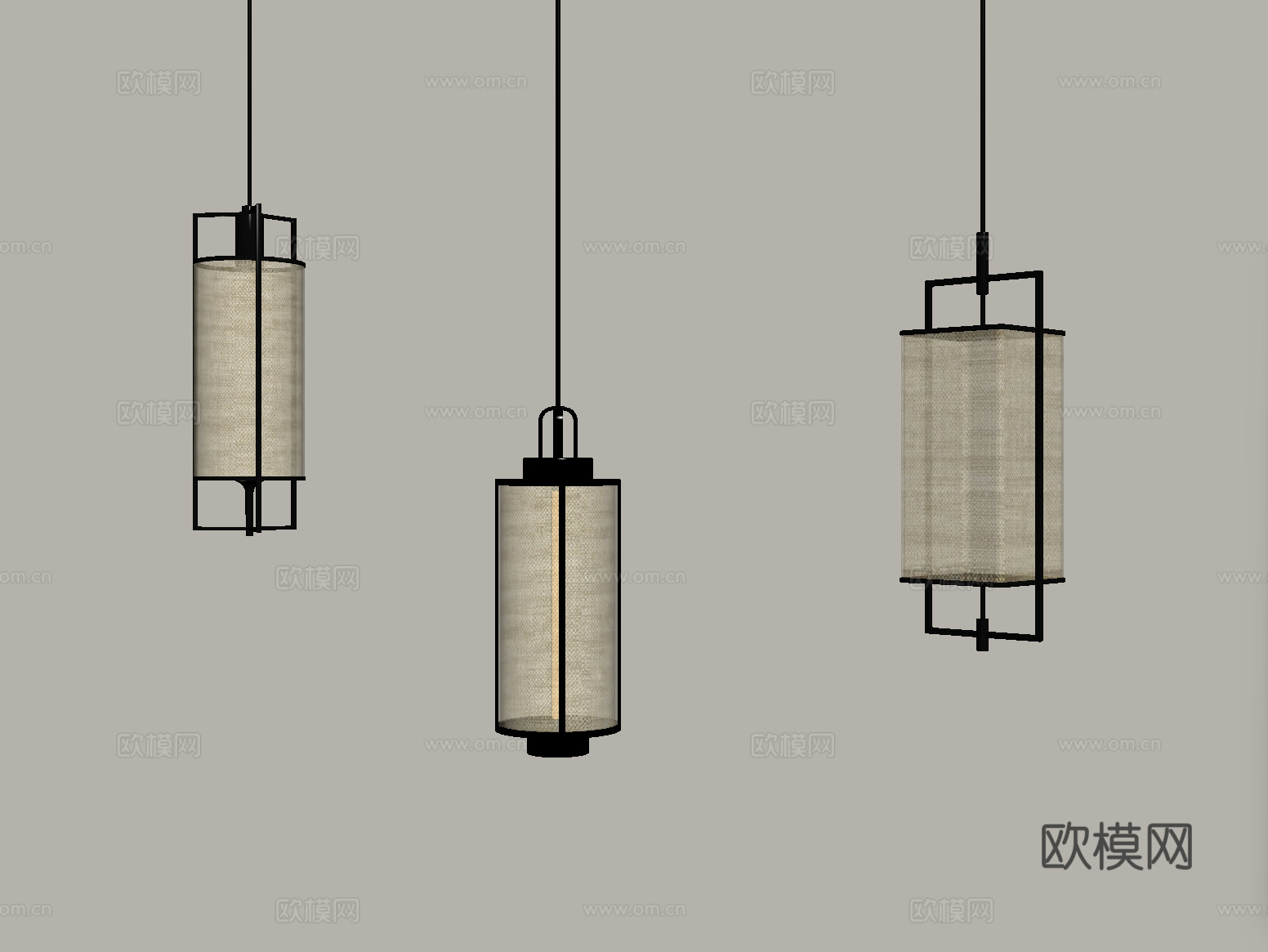 新中式吊灯 装饰吊灯 金属吊灯su模型