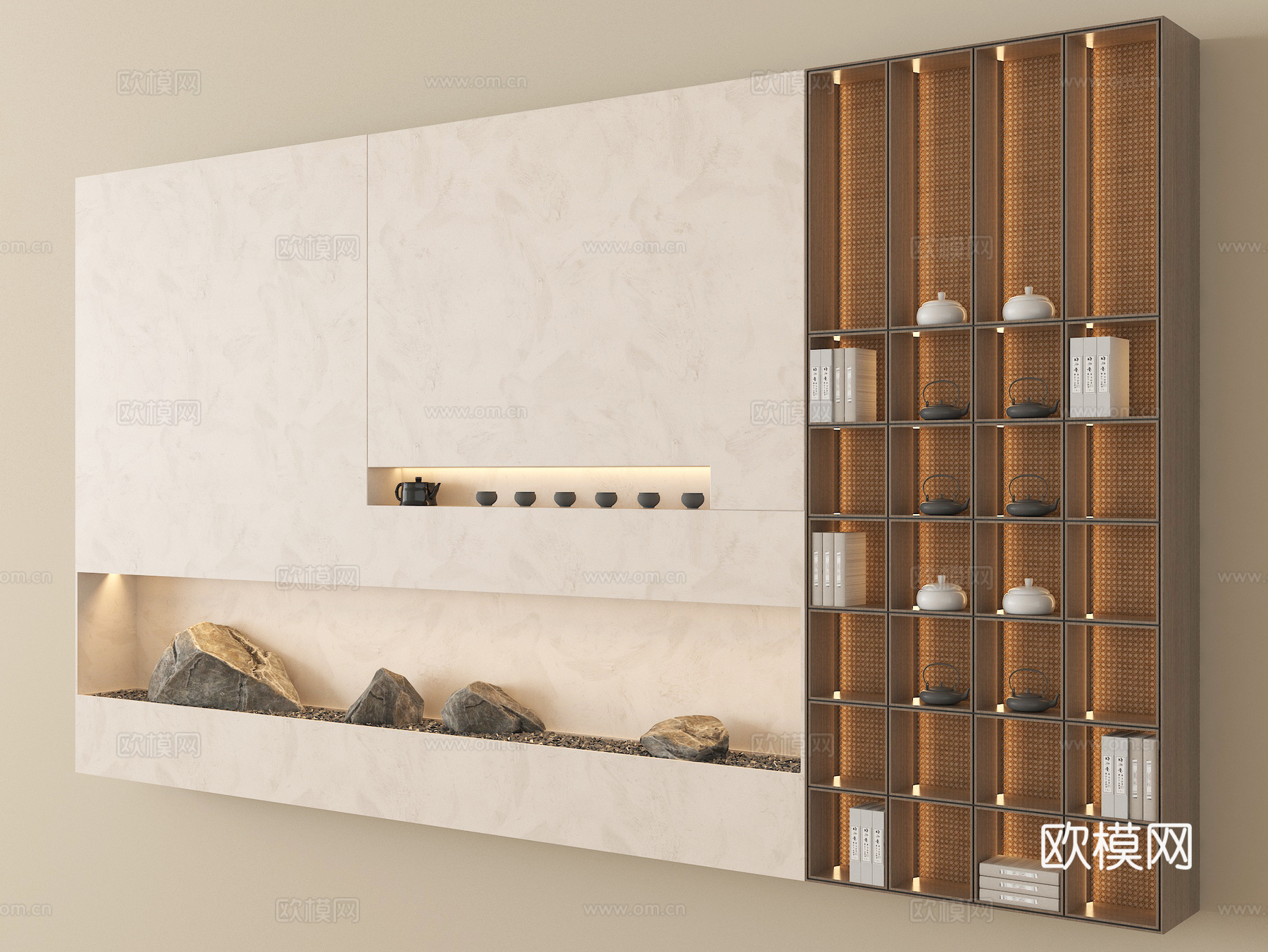 新中式形象墙 背景墙 茶室展示墙su模型