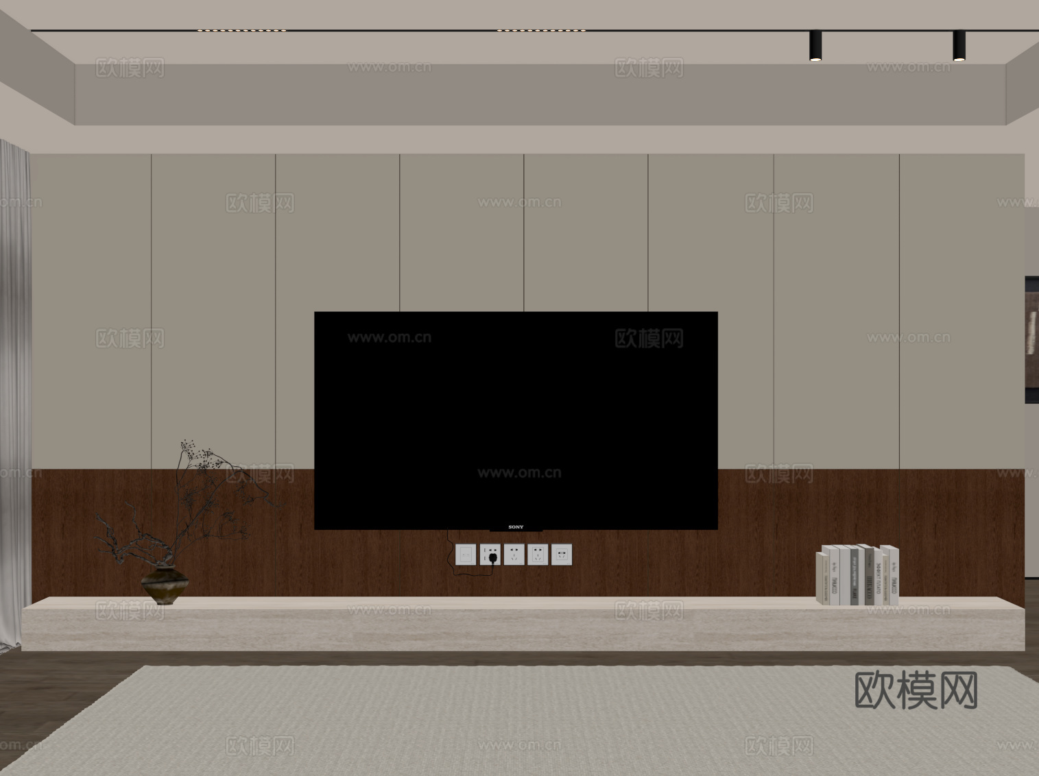 中古风电视背景墙su模型