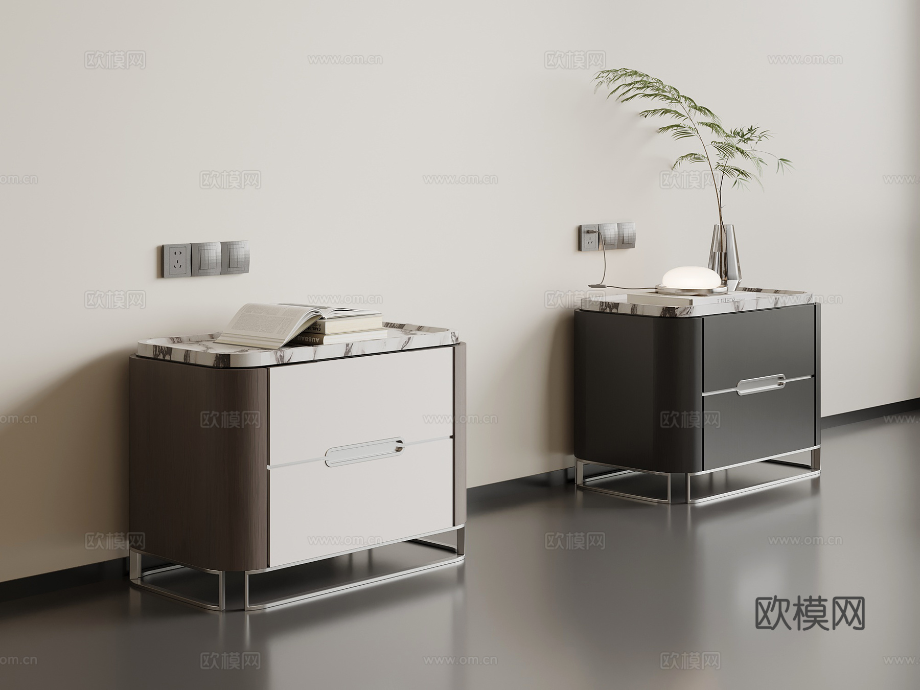 现代意式床头柜 边柜su模型