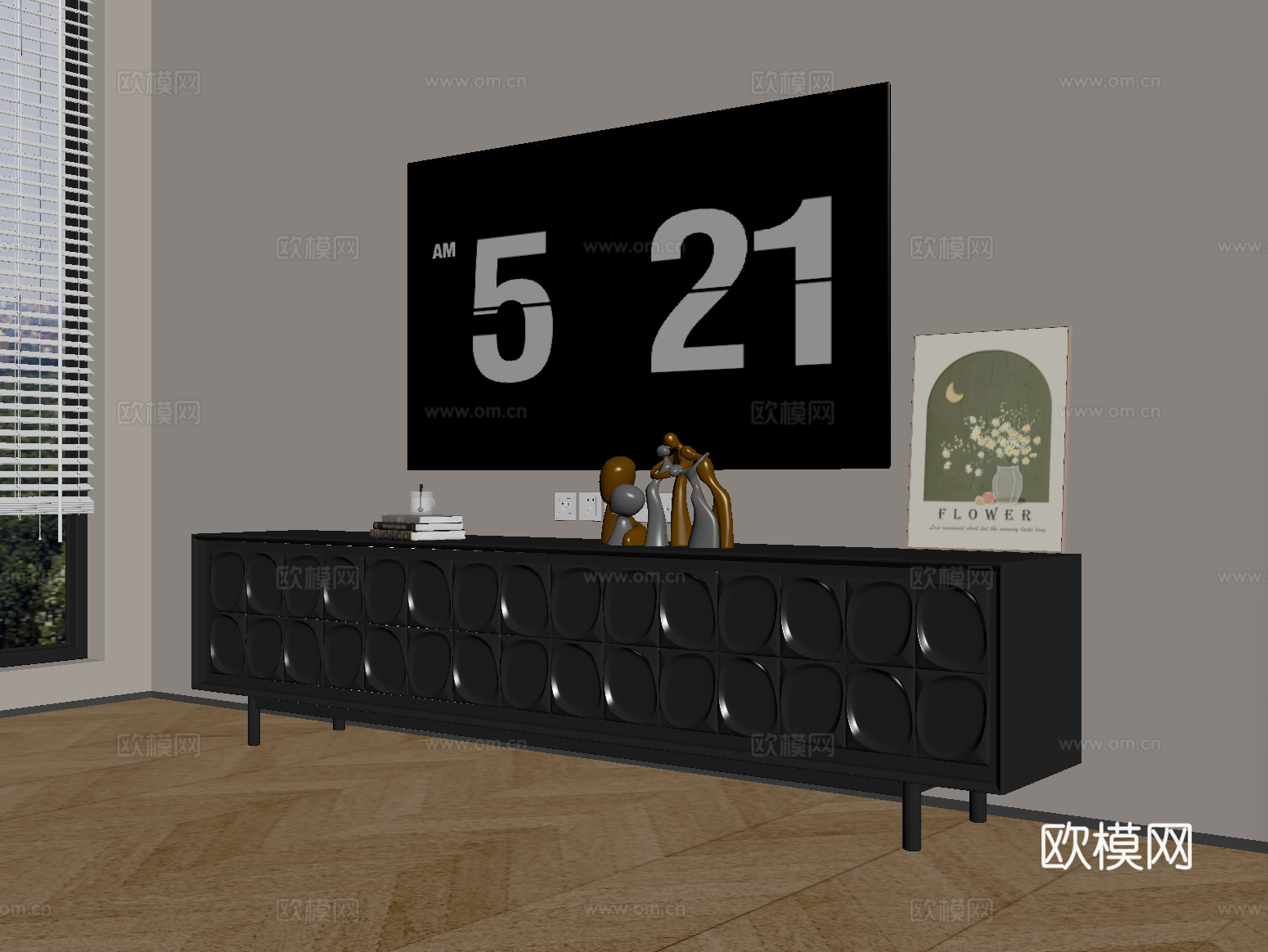 法式电视柜 电视机 摆件su模型