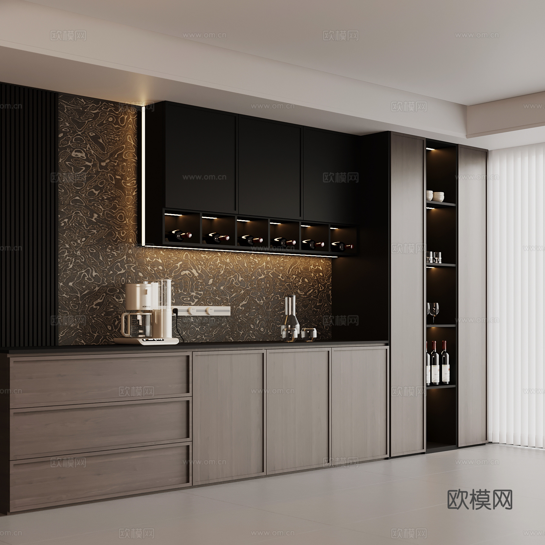 现代意式酒柜 餐边柜su模型