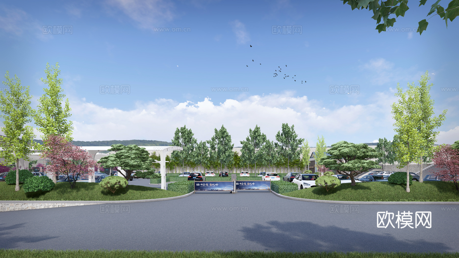 现代停车场 停车场 生态停车场 张拉膜车棚 车棚 新能源su模型