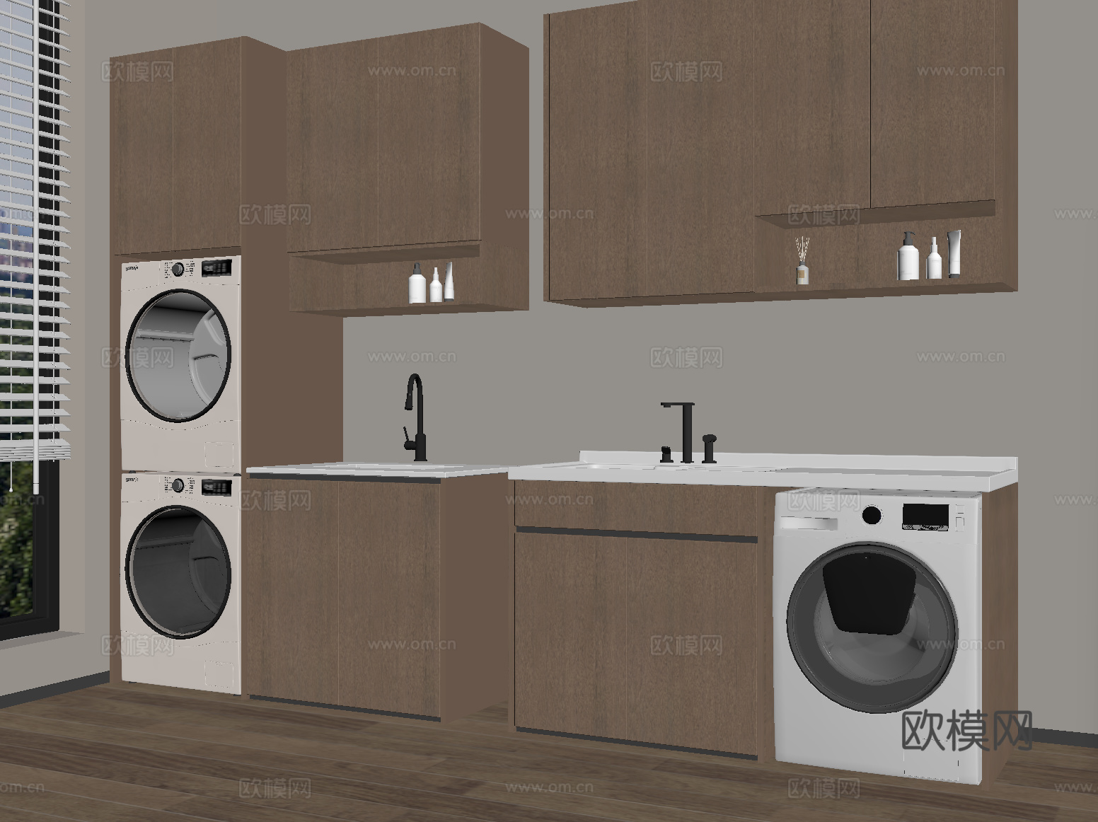 现代洗衣机柜 阳台柜 洗衣机 烘干机su模型