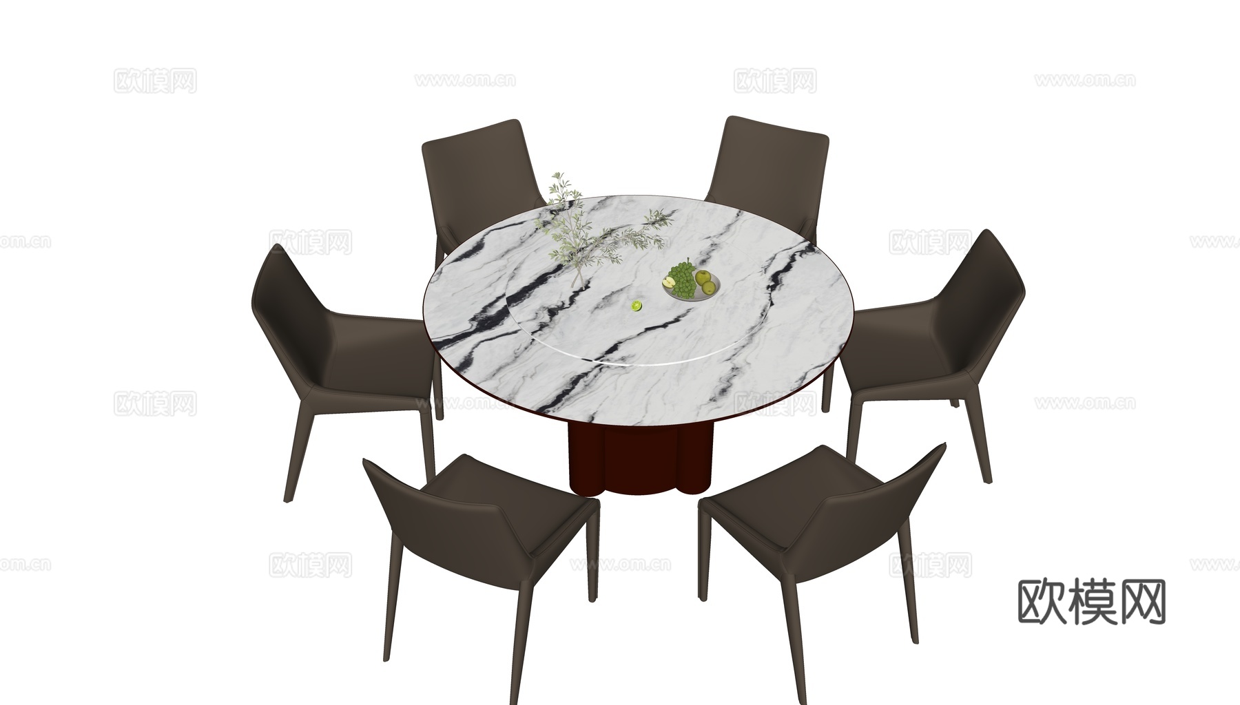 现代奶油圆餐桌su模型