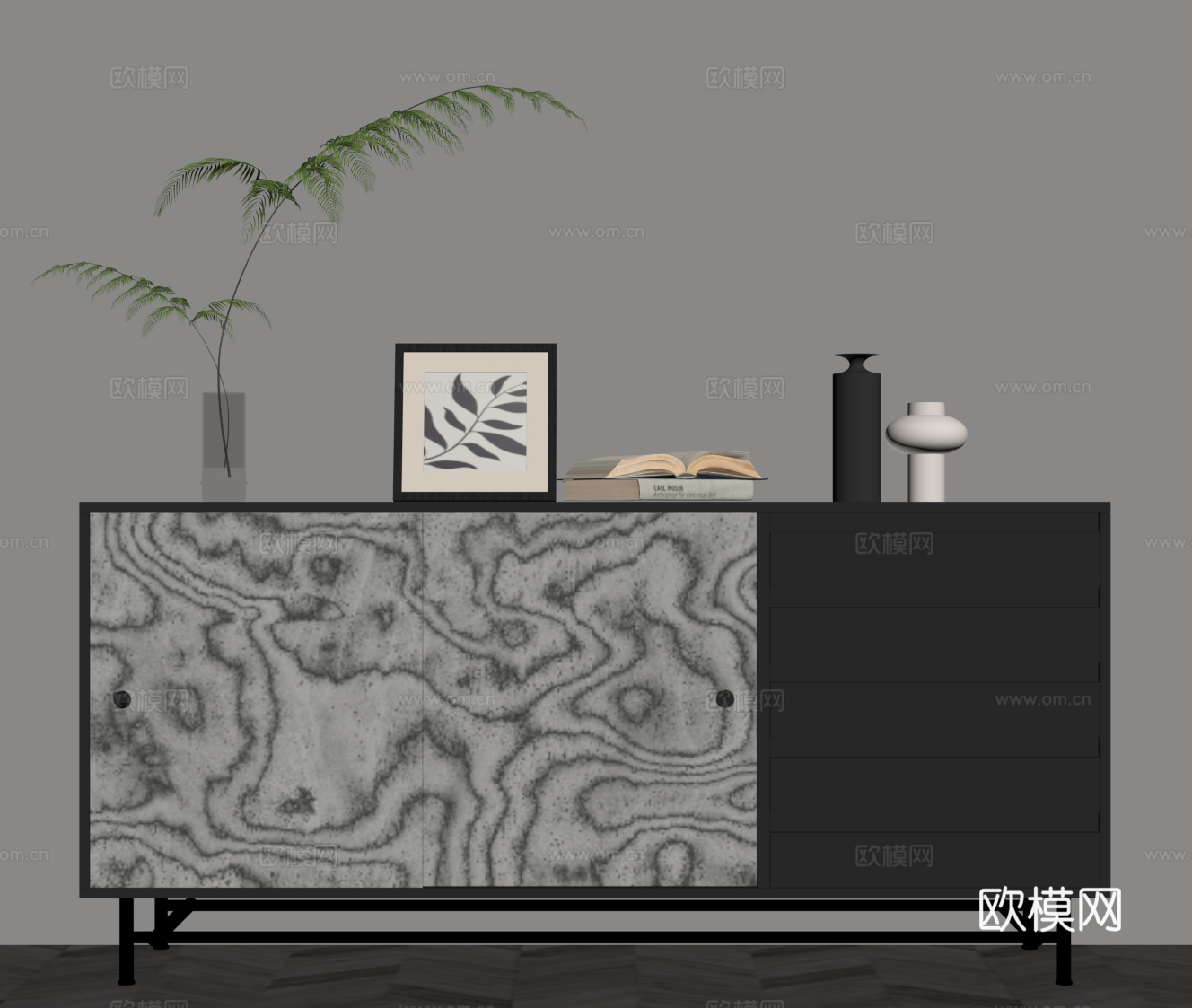 现代意式玄关柜 边柜 备餐柜su模型下载（渲染图2）