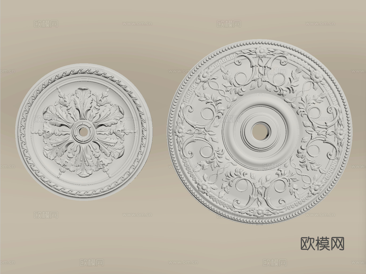 法式雕花 灯盘 石膏构件su模型