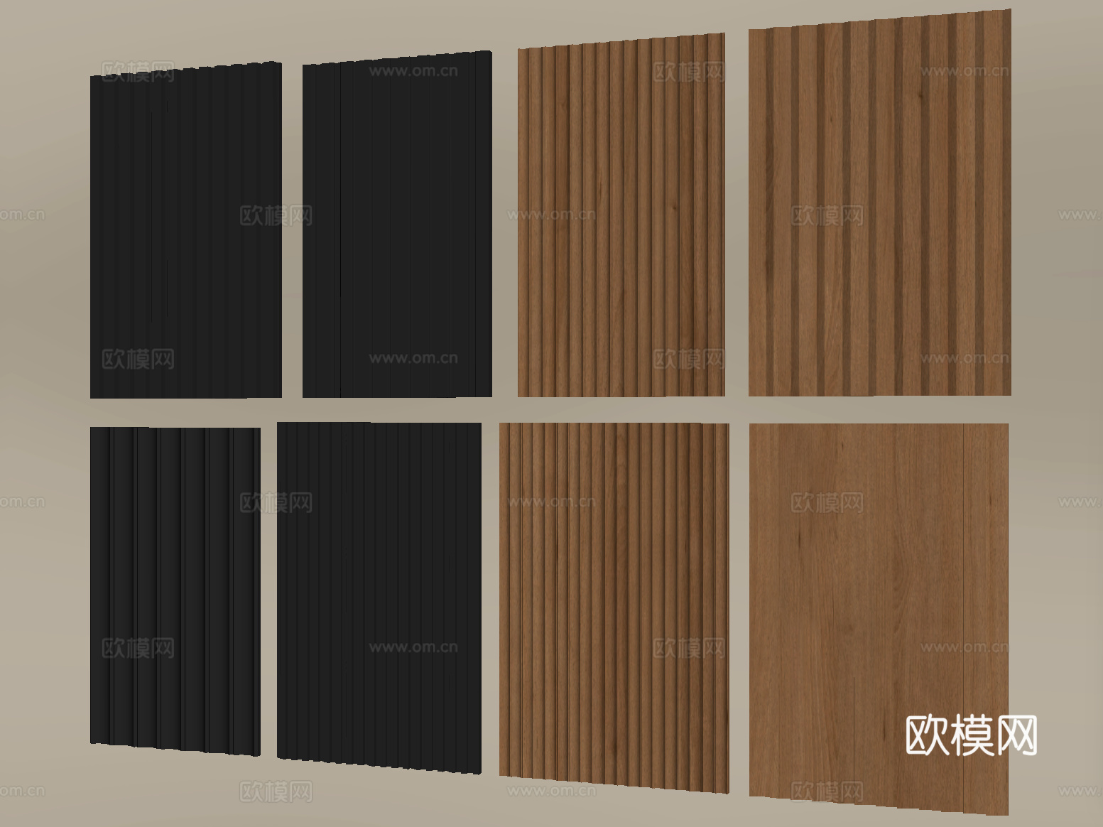 现代格栅护墙板 长城板 波浪板 装饰板背景墙su模型