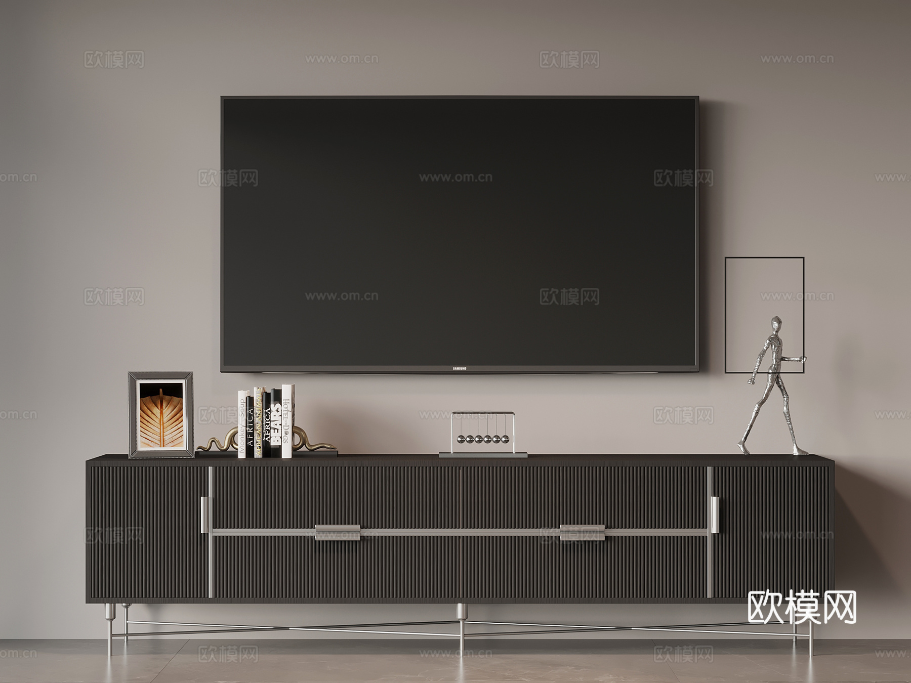现代意式电视柜 边柜su模型下载（渲染图1）