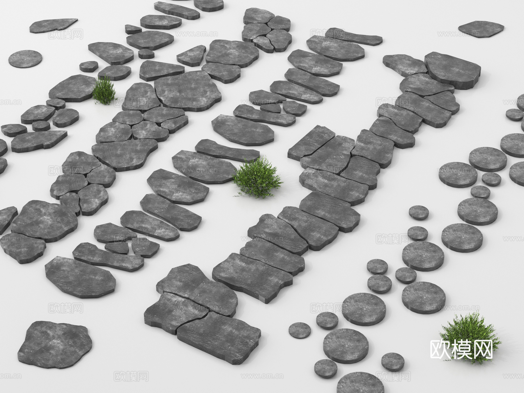 现代老石板 汀步 石板路 游步道 园林铺装3d模型