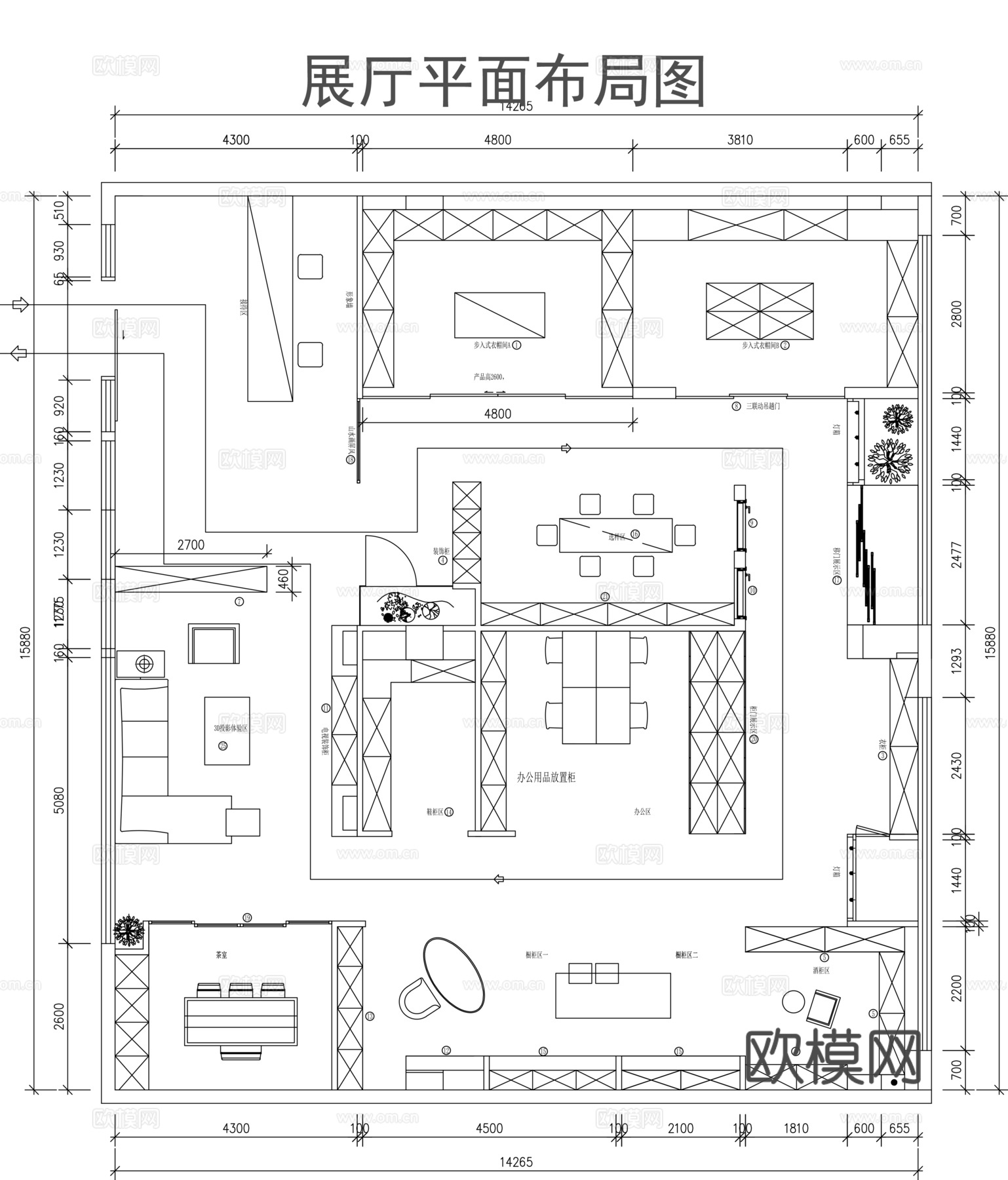家具展厅平面图cad施工图