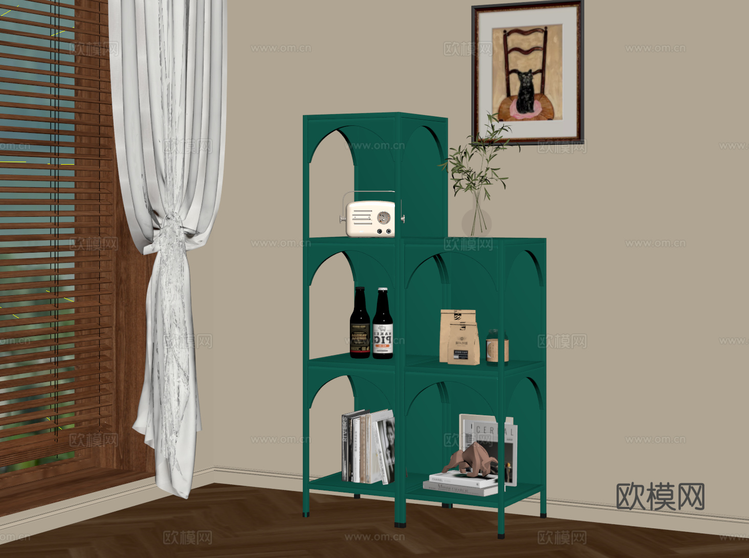 奶油风置物架 现代收纳架 展示柜 陈列架 落地书架su模型