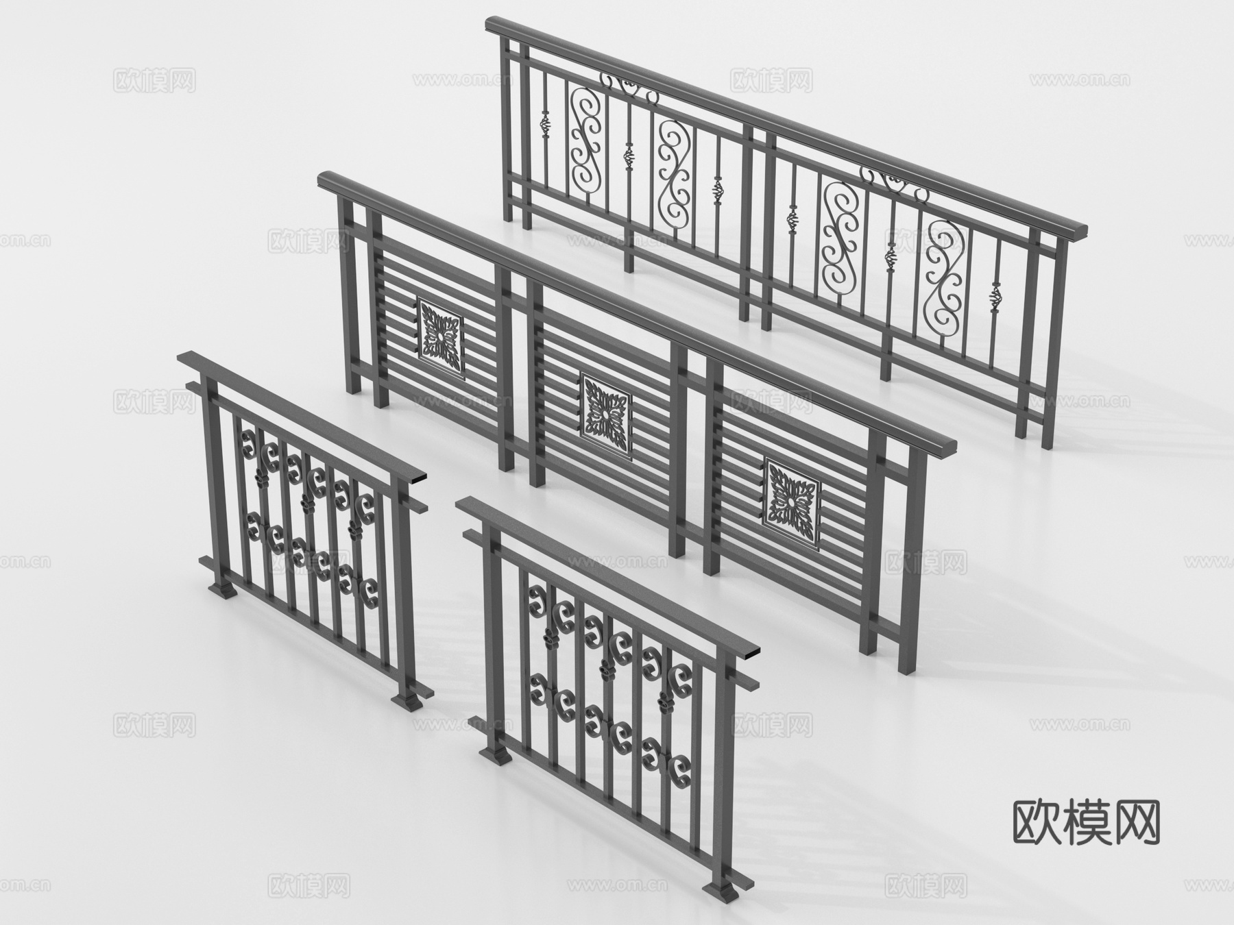 欧式铁艺栏杆 护栏 围栏 防护栏 栏杆su模型