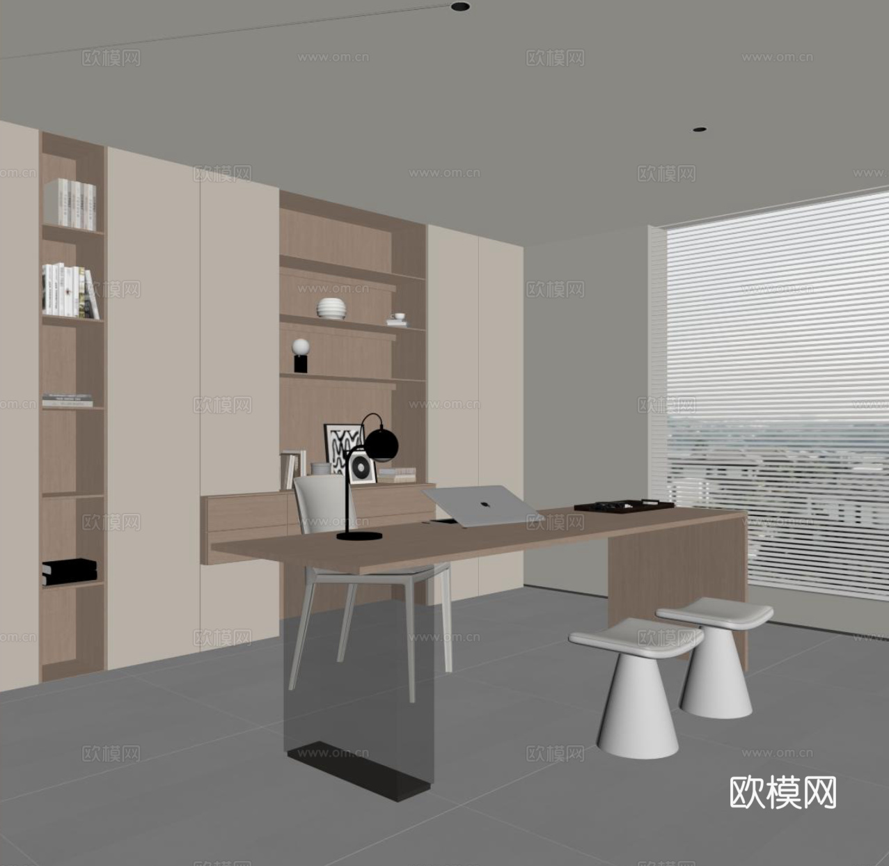 现代书房 书桌椅 书柜su模型