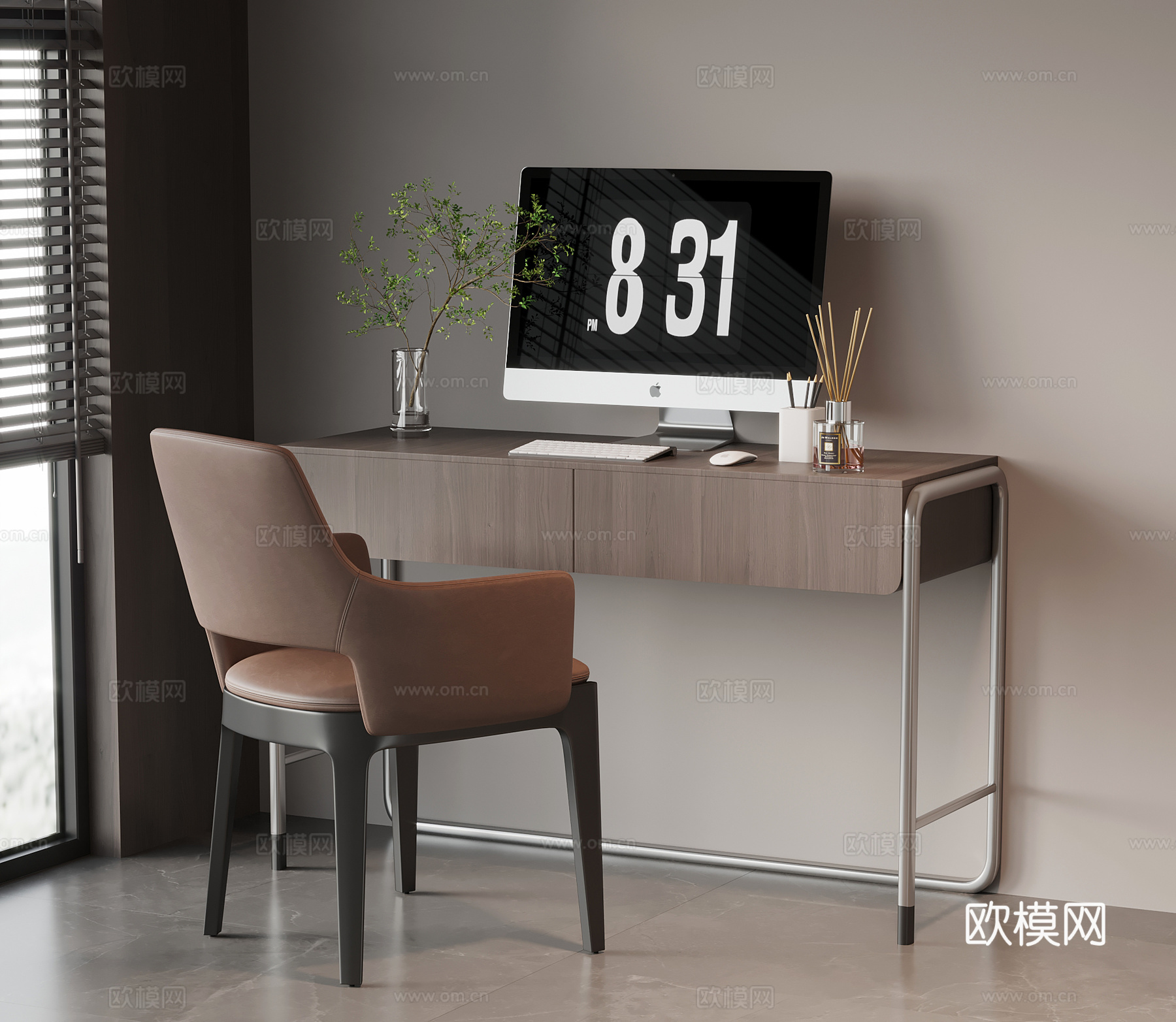 现代意式书桌椅 办公桌椅su模型