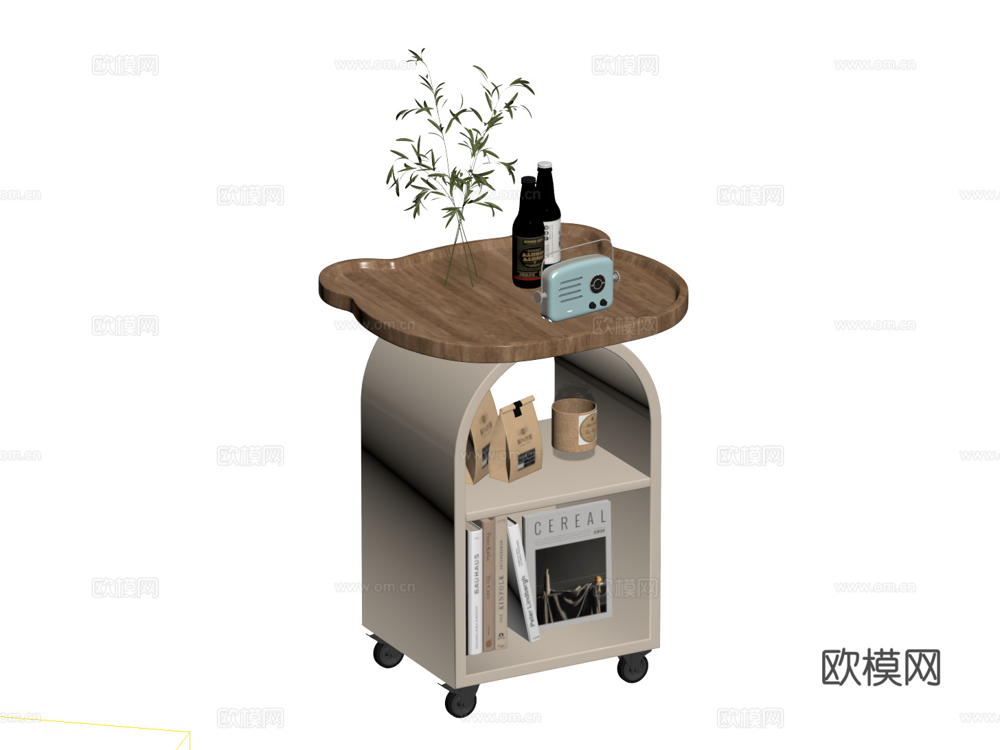 奶油风边几 小茶几 小推车 床头柜su模型