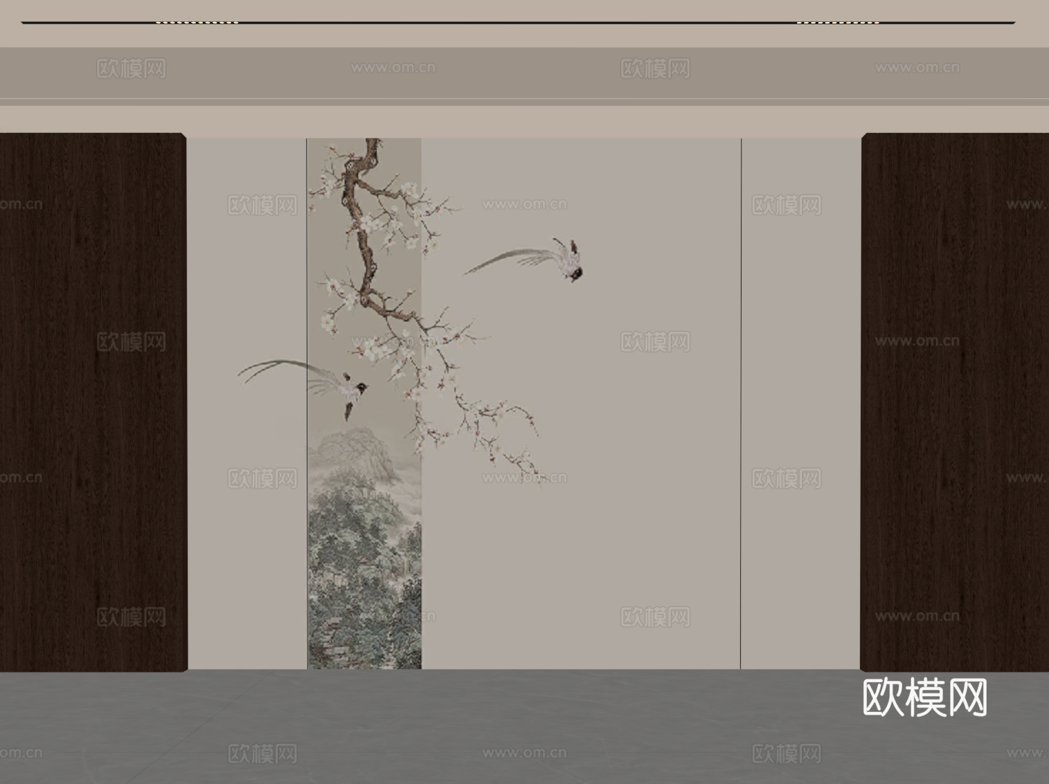 新中式背景墙su模型