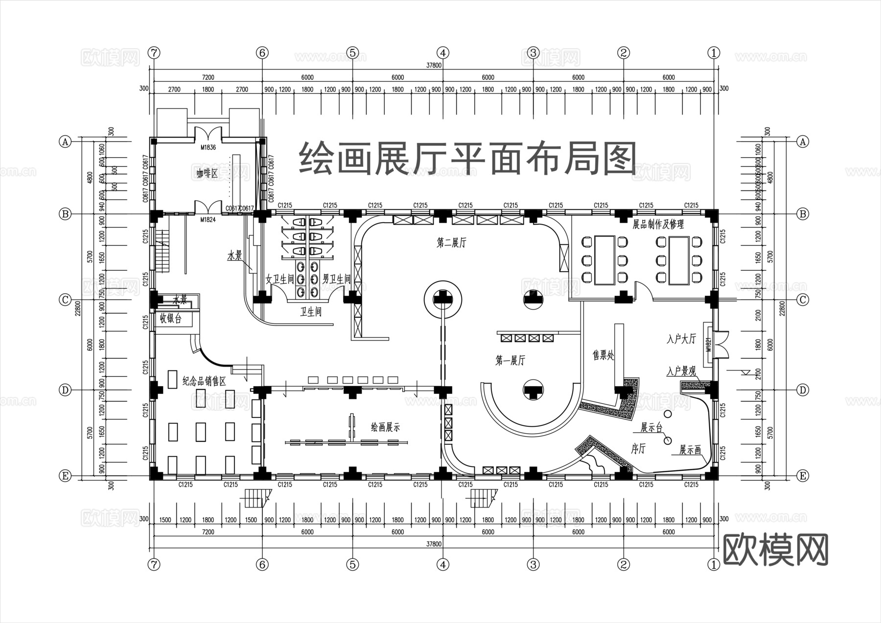 画展展厅平面图cad施工图